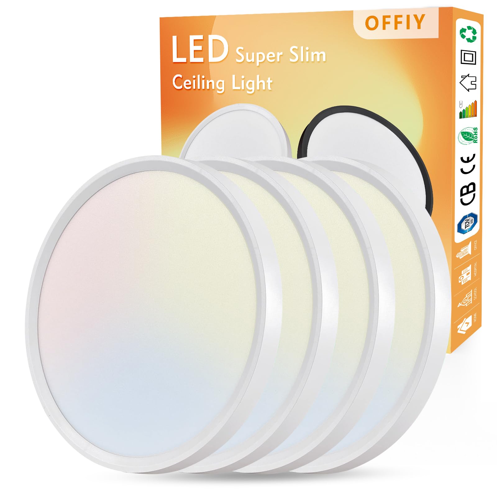 Offiy 4Pk 12 Inch Led Flush Mount Ceiling Light, 24W, 2520Lm, 3000K/4000K/6000K Cct Selectable Super Slim Led Ceiling Light, Close To Ceiling Round Flat Panel Light For Hallway, Bedroom,Kitchen Ect