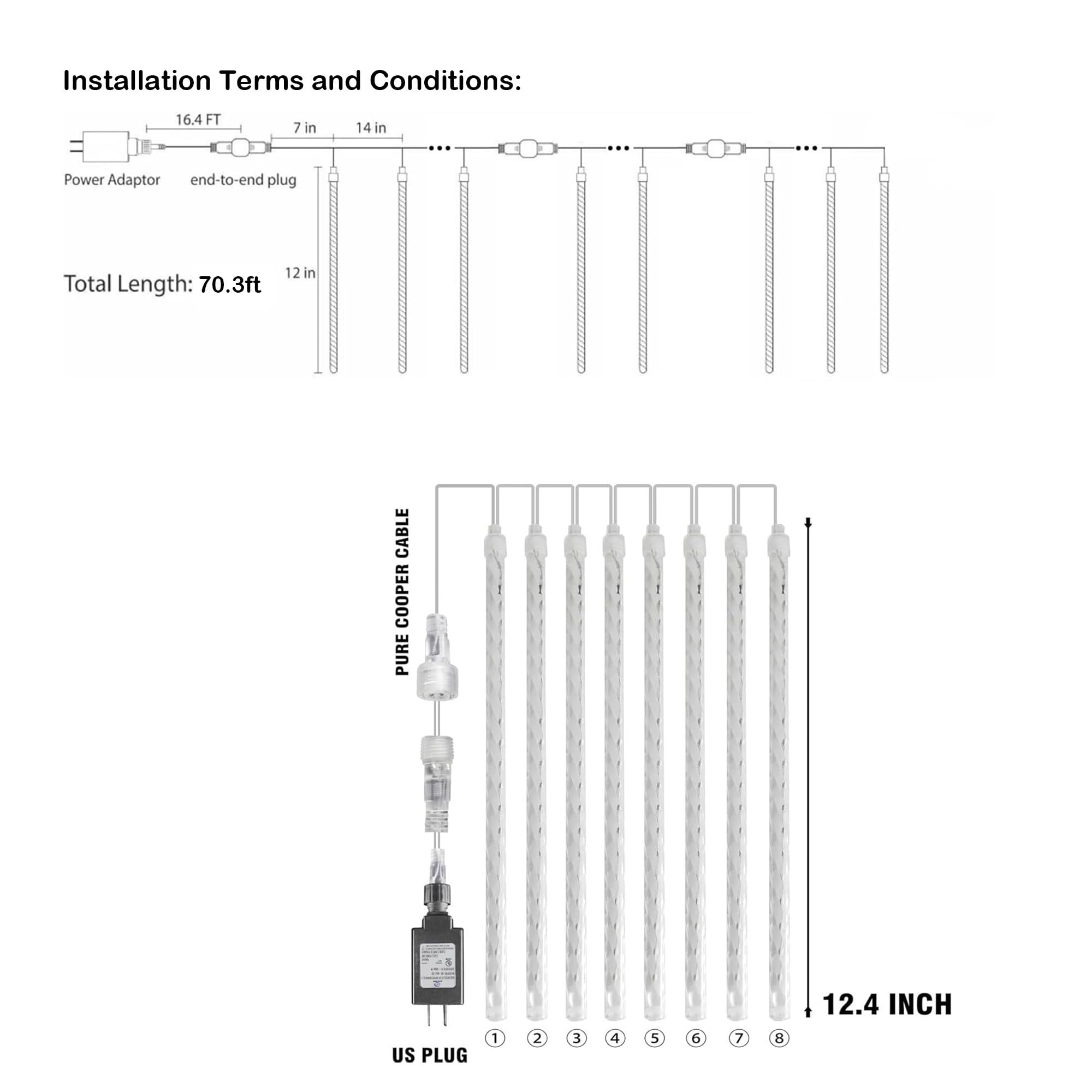 Dazzle Bright LED Meteor Shower Christmas Lights, 1728 LEDs, 11.8 Inch Tubes, Waterproof, Blue, Model 288L