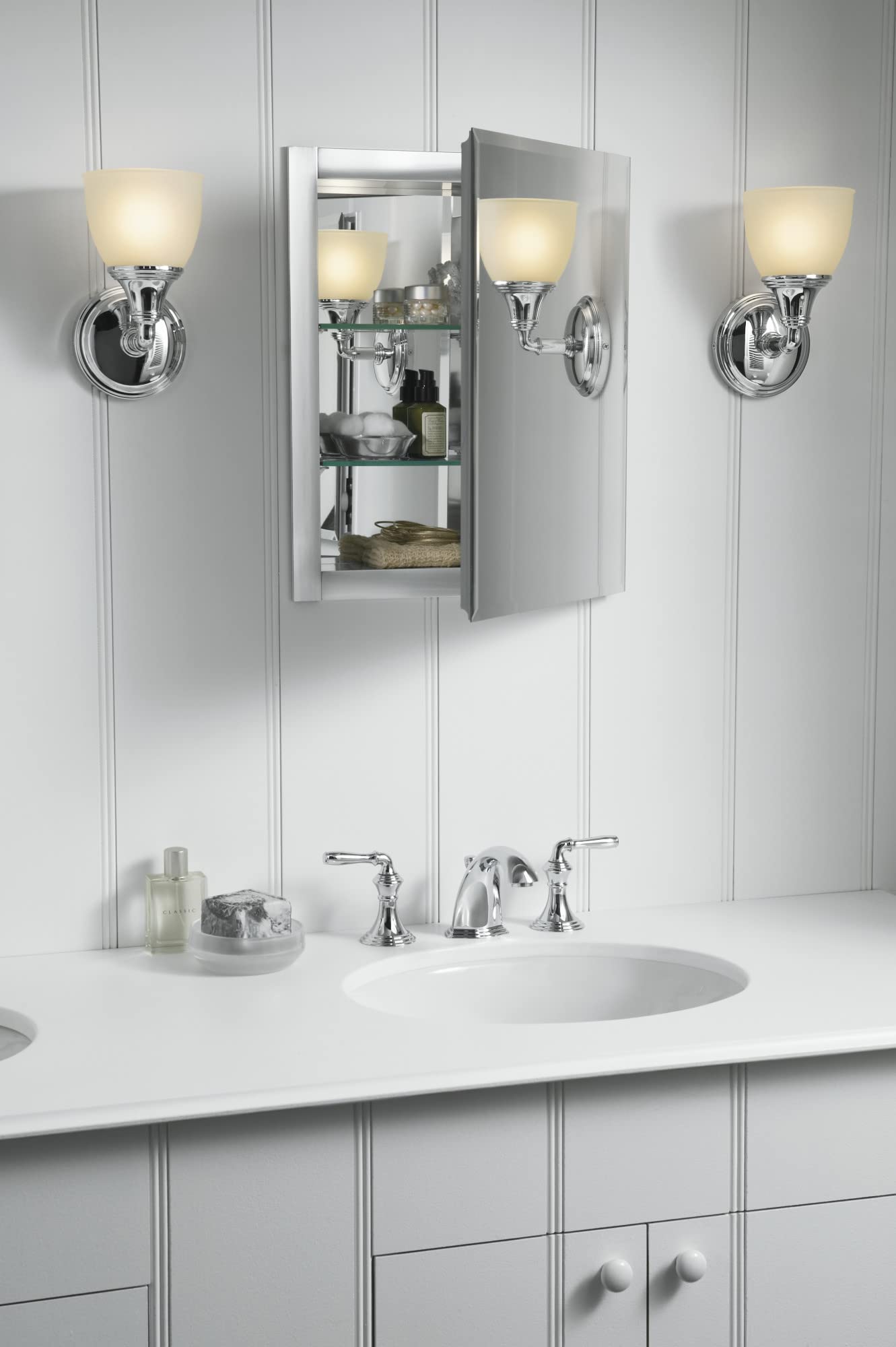 KOHLER Devonshire Bathroom Vanity Light Fixture, 1 Light, Metal, Polished Chrome with Brass Trim, Model 10570-CPL