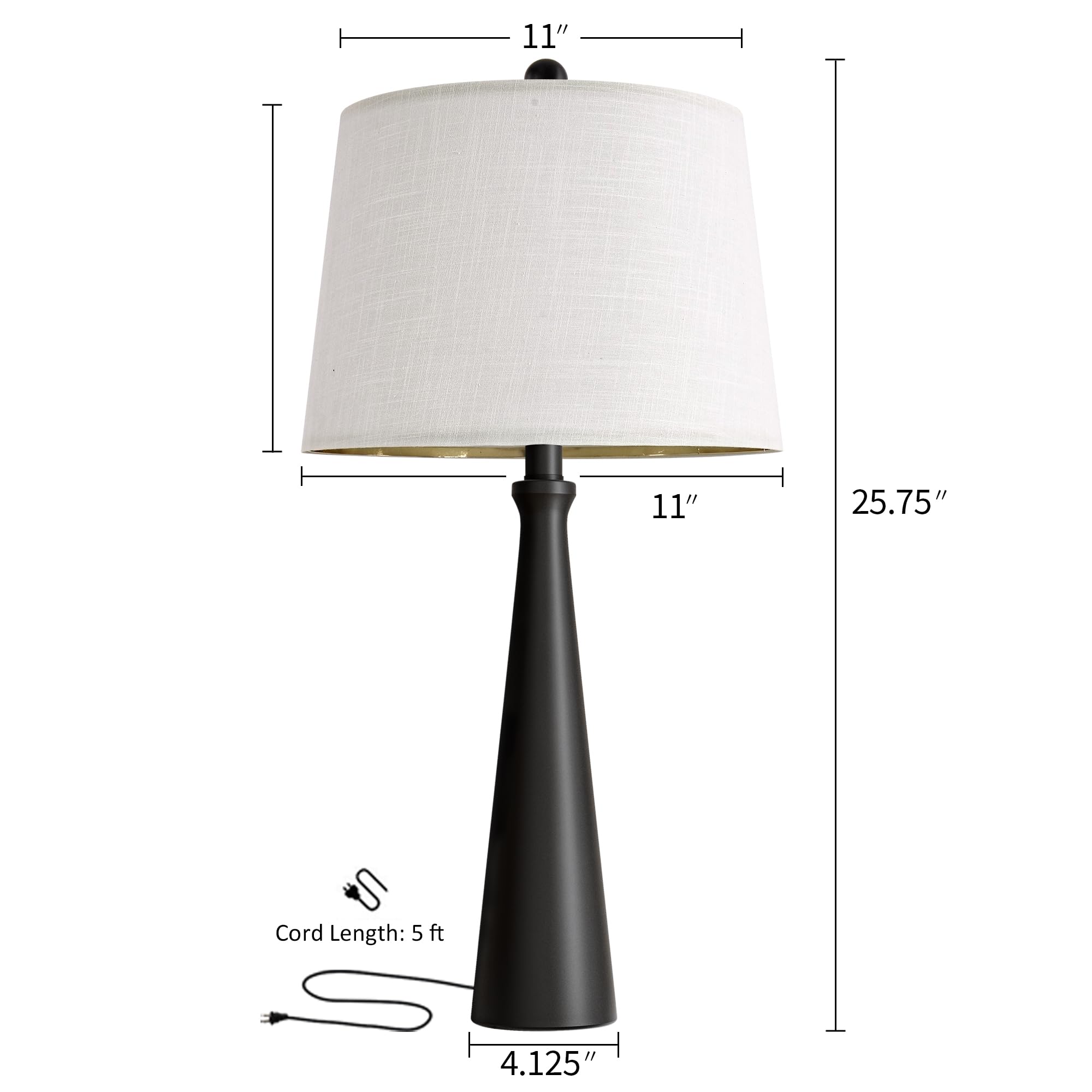 Oneach 25.75'' Table Lamps For Living Room, Bedside Lamp 3-Way Dimmable Touch Control, Modern Black Nightstand Lamp With Fabric