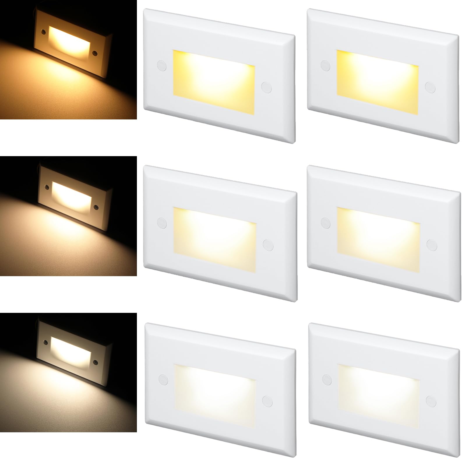 LEONLITE 3CCT LED Step Lights 120V-277V, 150LM 2.5W Dimmable Horizontal Stair Lights Indoor Outdoor IP65, CRI90 & ETL, 2700K/300