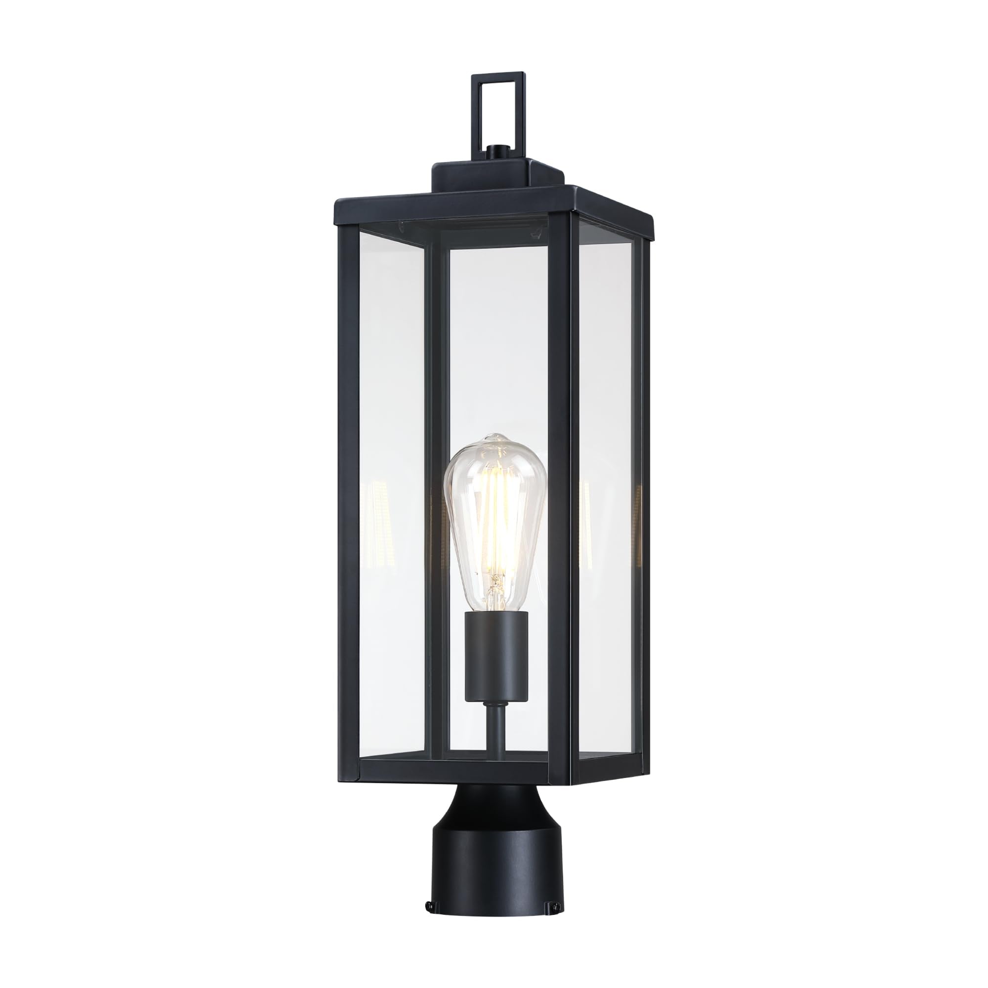 GRUENLICH Outdoor Lamp Post Light Fixture, Tempered Glass, Large 20.5 Inch, Black, Model GR-PL003-BK-1PK