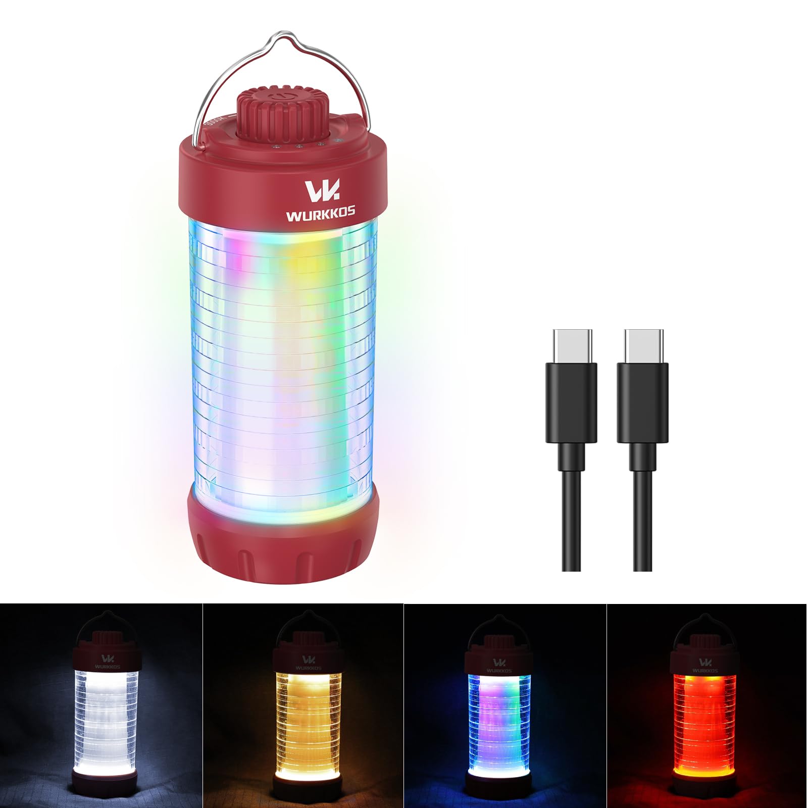 Wurkkos CL01 Camping Lantern Rechargeable, 550LM Camping Light with Magnet Base, RGB Light, Stepless Dimming, Up to 300H Runtime