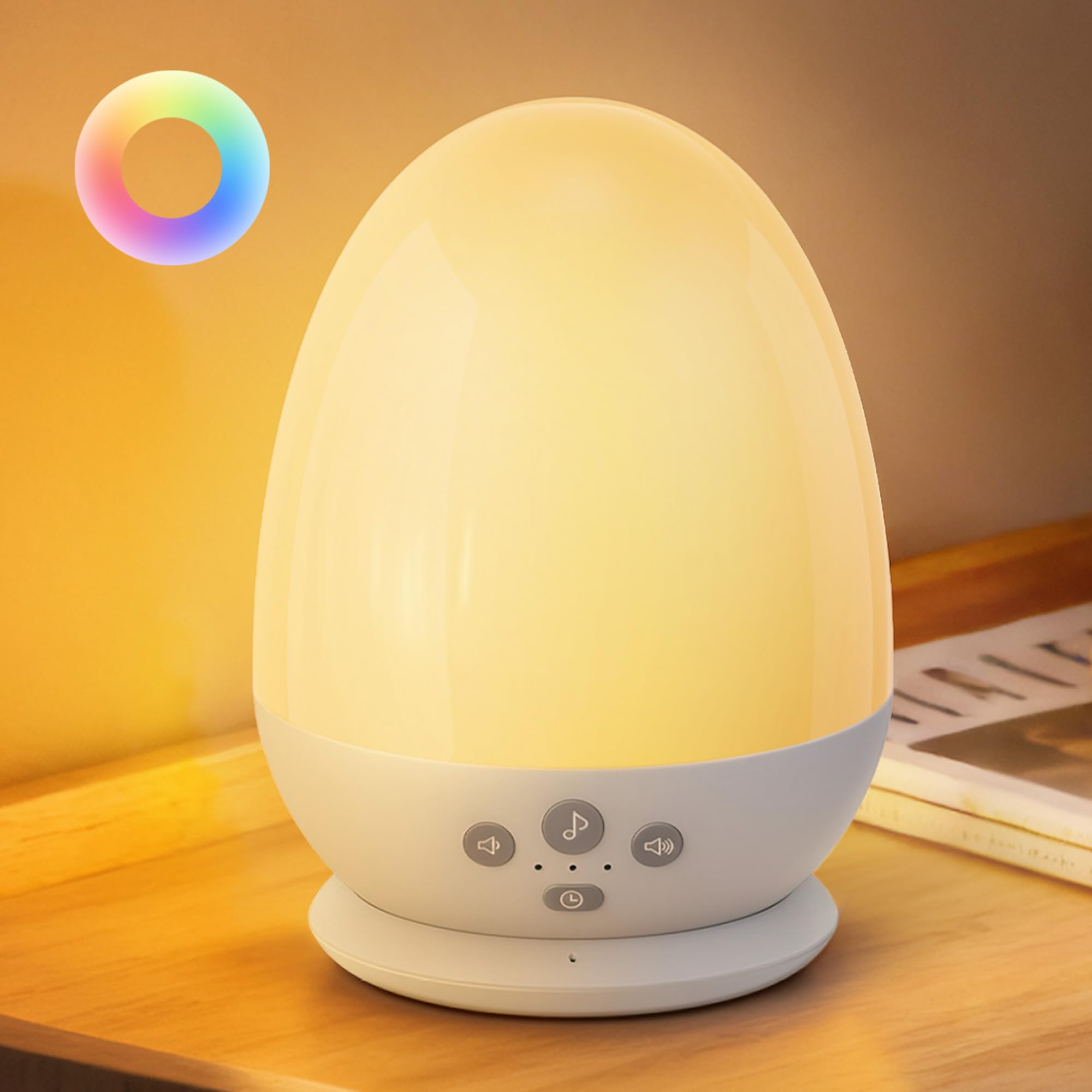 JolyWell Night Light for Kids, Baby Night Light with Sound Machine, RGB Egg Night Light for Nursery, Stepless Dimming, Touch Con