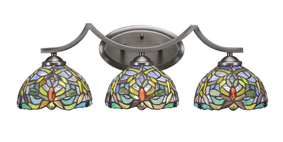 Toltec Lighting 553-Gp-9905 Zilo 3 Light Bath Bar, 7&quot; Kaleidoscope Tiffany Glass