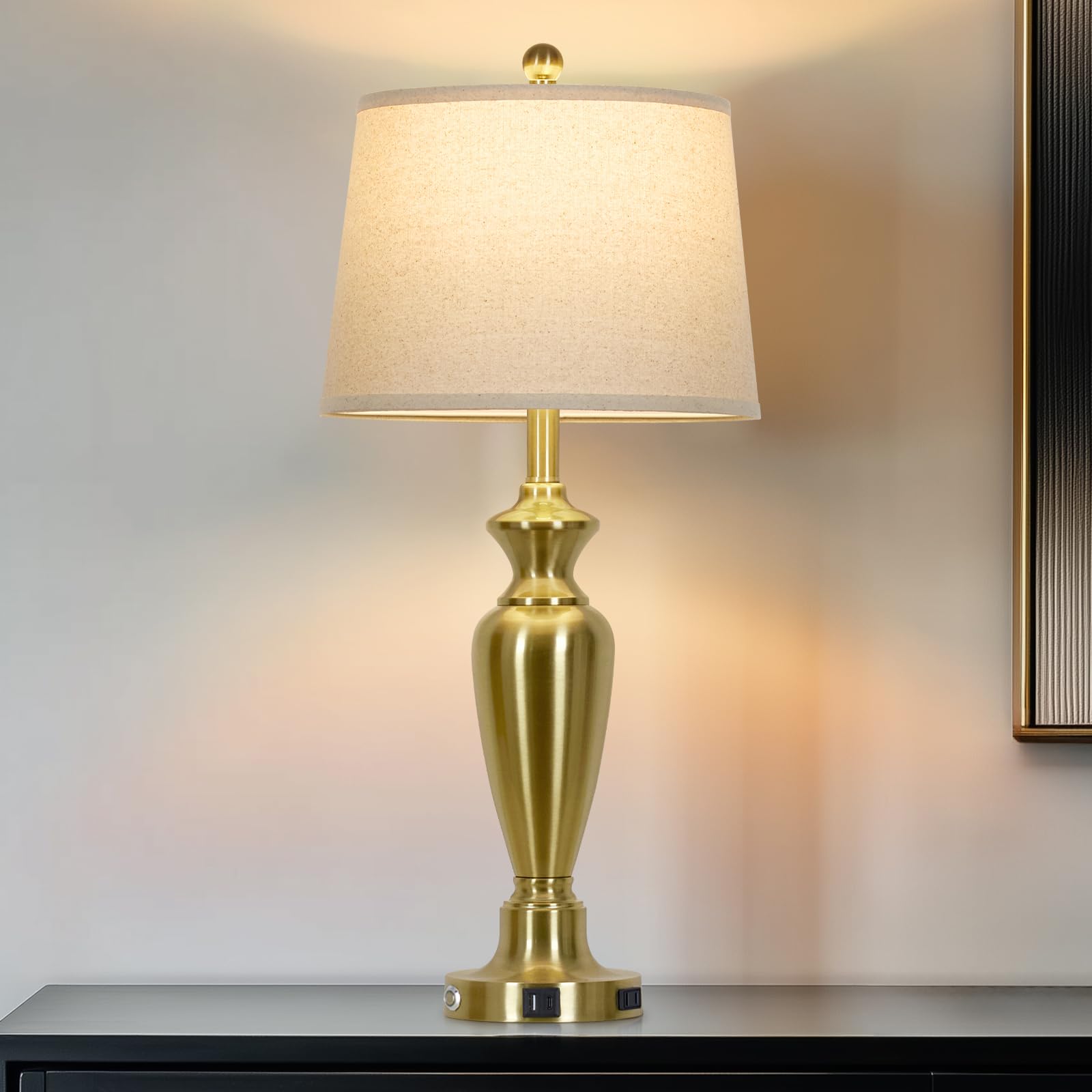 Cinyirong 30 Tall Gold Table Lamp for Living Room, 3-Way Dimmable Touch Control Bedside Lamp for Bedroom Nightstand with USB A+C