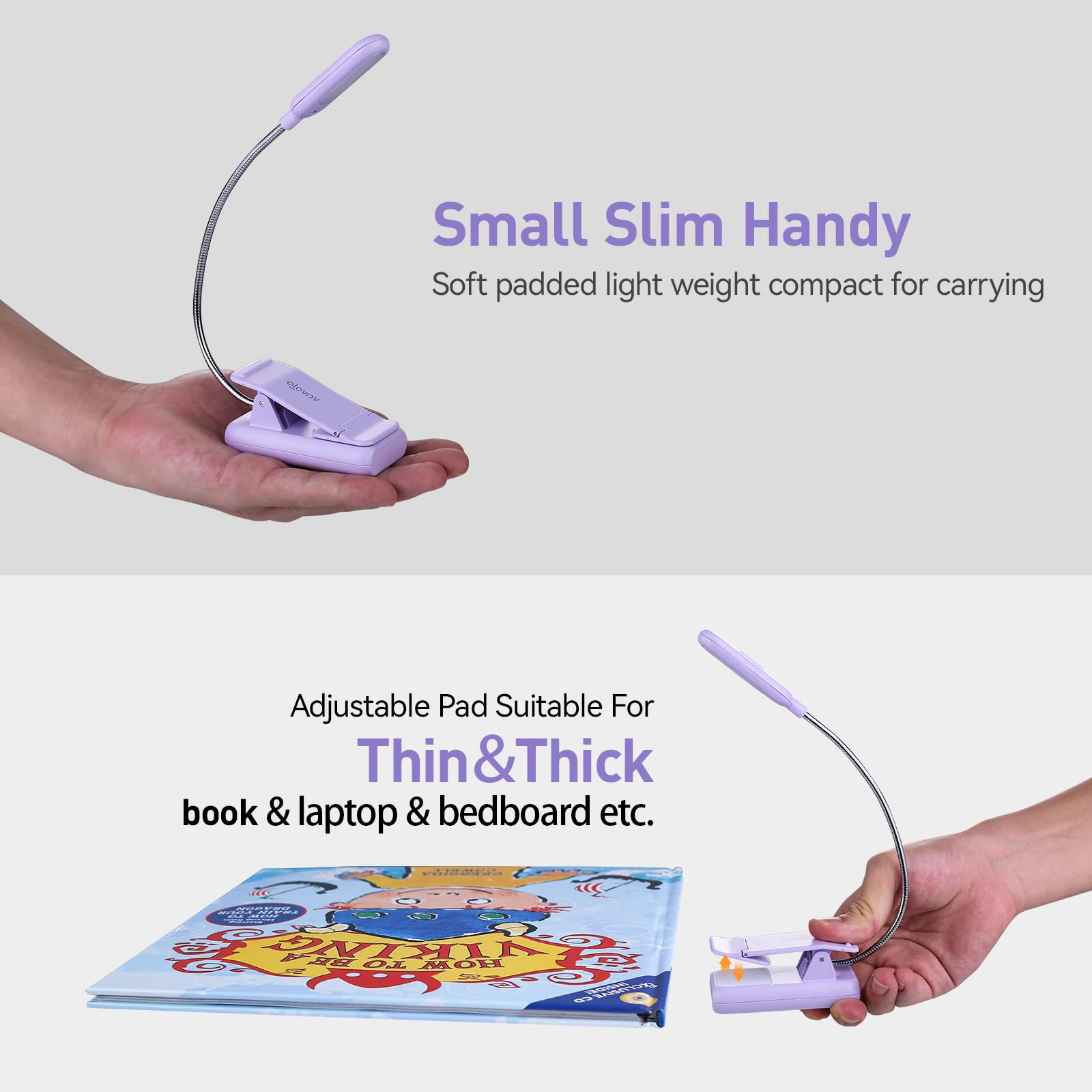 VAVOFO Rechargeable Book Light 7 LED Eye Care Lamp 9-Level Brightness B71 Purple KM-6720