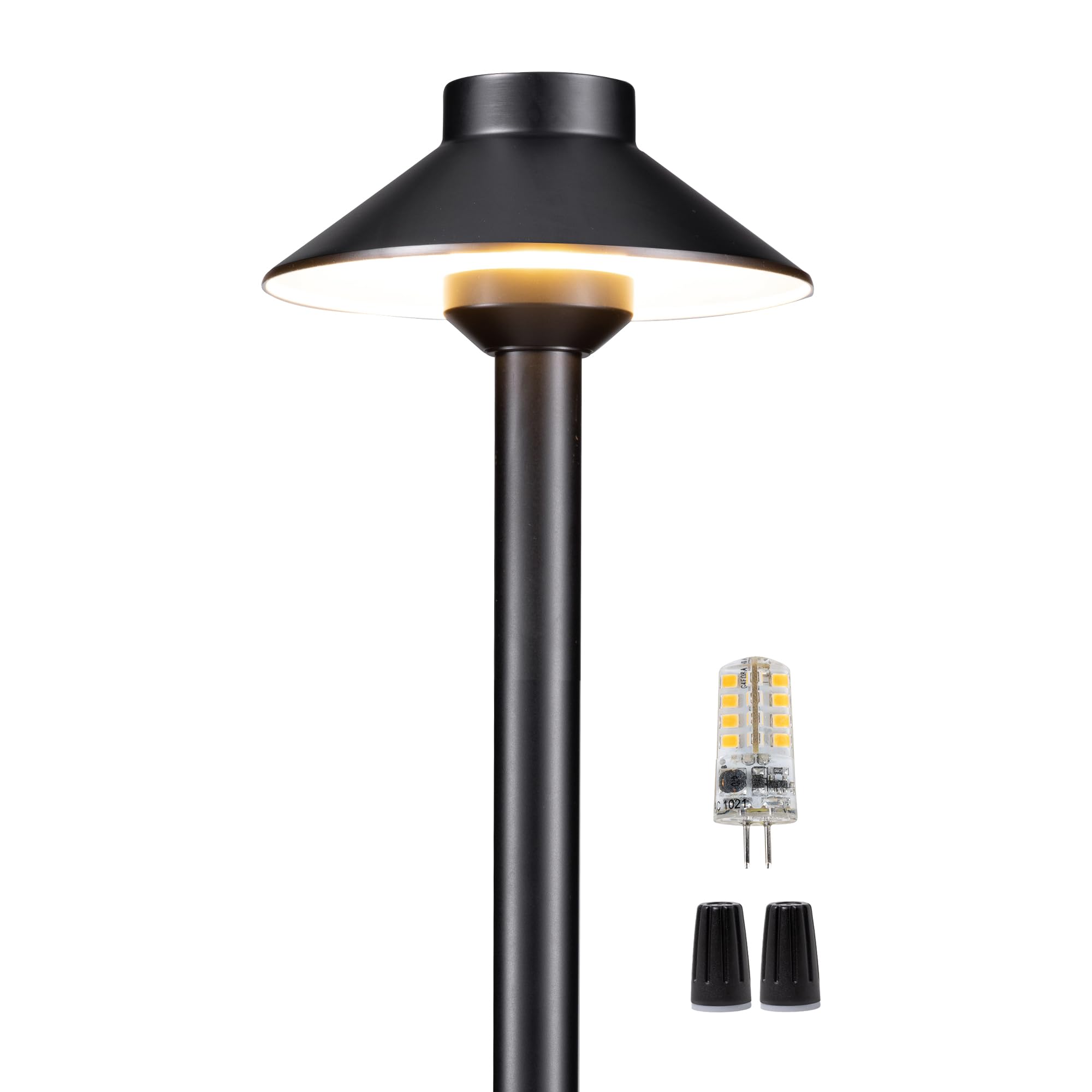 Gardenreet Outdoor Brass Pathway Lights - 12V Low Voltage Landscape Path Lighting Wired, Led Pathlight Ip65 Waterproof, Hat-Top Black For Outside Walkway Yard With 3W 270Lm 2700K Warm White G4 Bulb