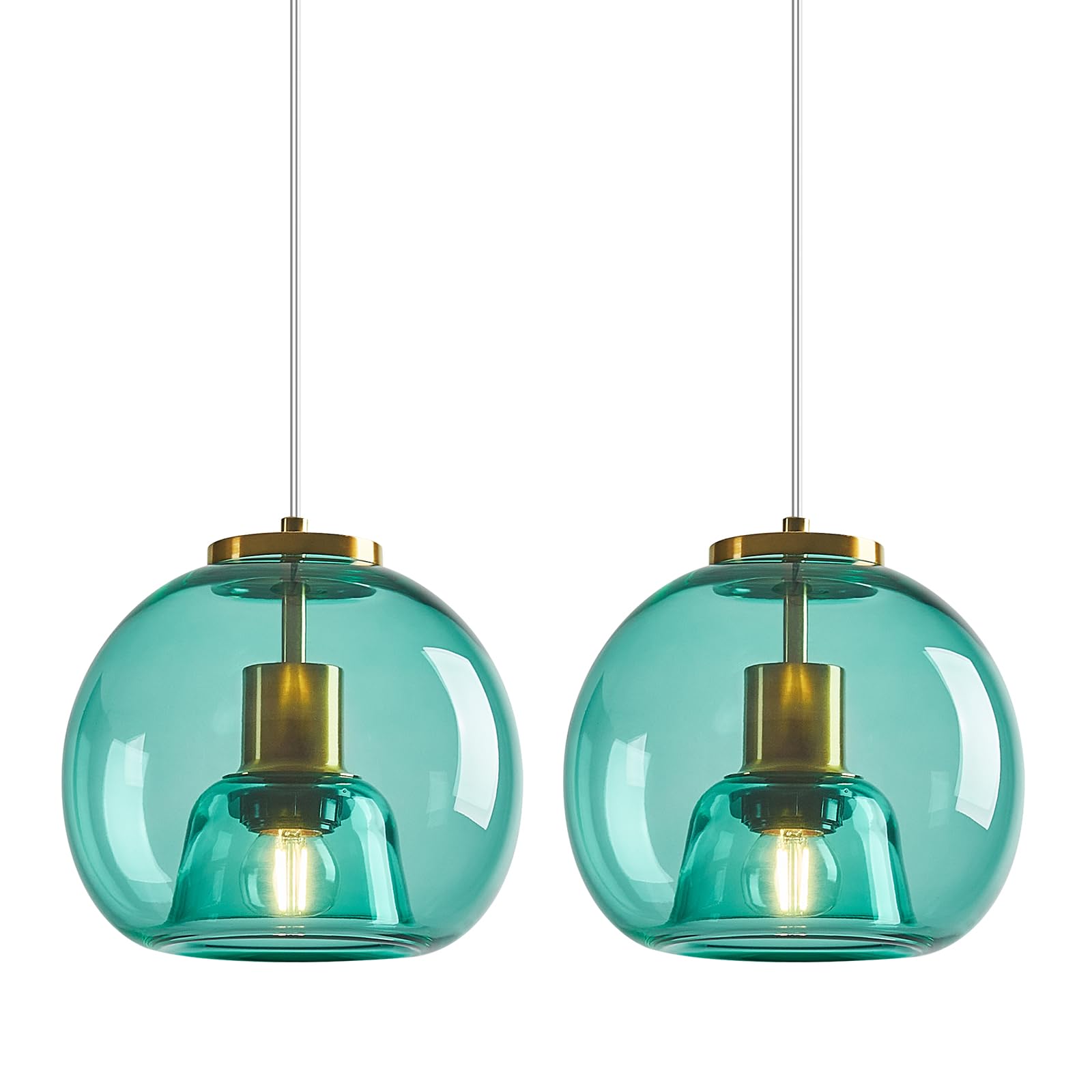 Lbsqj Light Blue Glass Pendant Lights Kitchen Island Gold Hanging Light Fixture Glass Globe Pendant Light Modern Pendant Lighting For Kitchen Island Bedroom Dining Room (7.87  2 Pack)