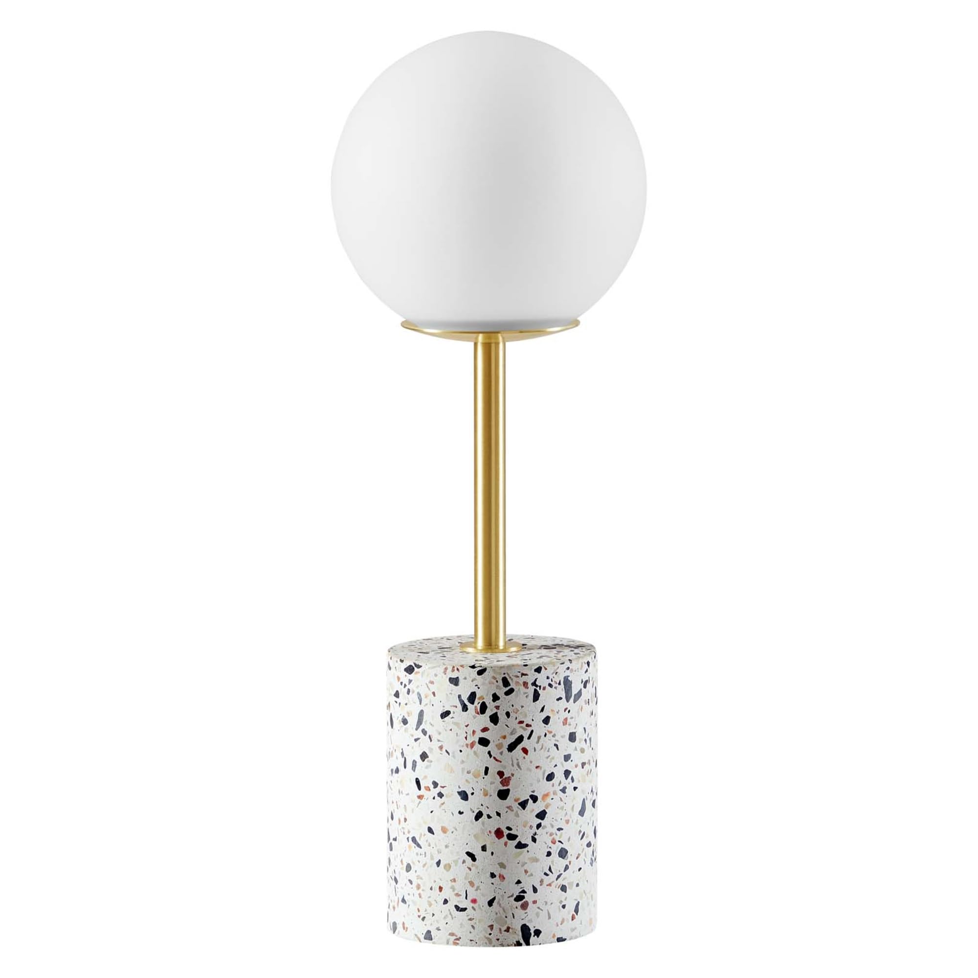 Ergode Terrazzo Table Lamp - Mid-Century Modern Opaque Glass Globe Shade, Satin Brass Rod, Terrazzo Column Base - Perfect for Bedroom, Living Room, Office - Assembly Required, Bulb Not Included