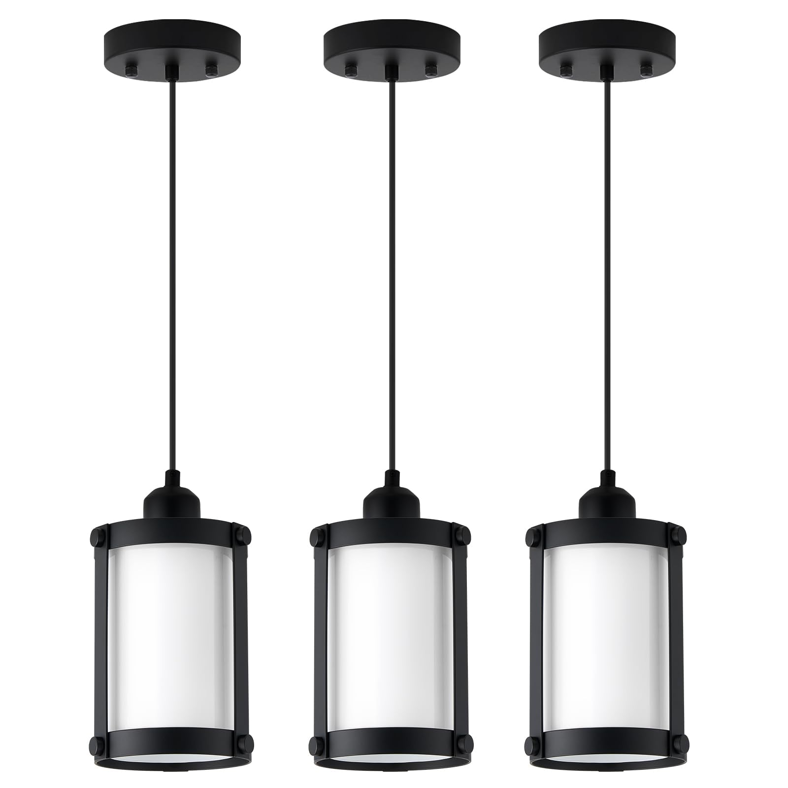 Osimir Black Pendant Lights Kitchen Island 3 Pack, Modern Kitchen Pendant Lighting Over Island with Milk Glass, Farmhouse Mini H