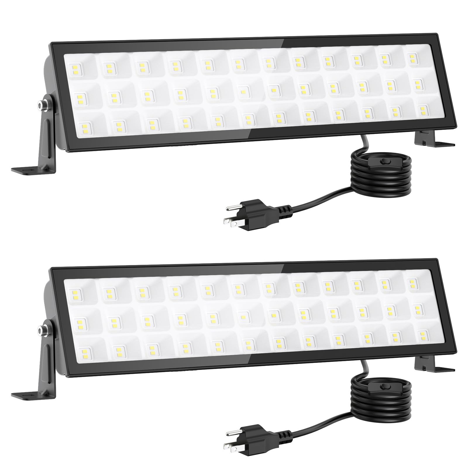 Shop Lights For Workshop 2Pack 100W Led Shop Light 14000Lm Super Bright Plug In Garage Lighting Ip66 Waterproof Work Lights 4.92Ft Power Cord And On/Off Switch 6500K Outdoor Flood Light For Warehouse
