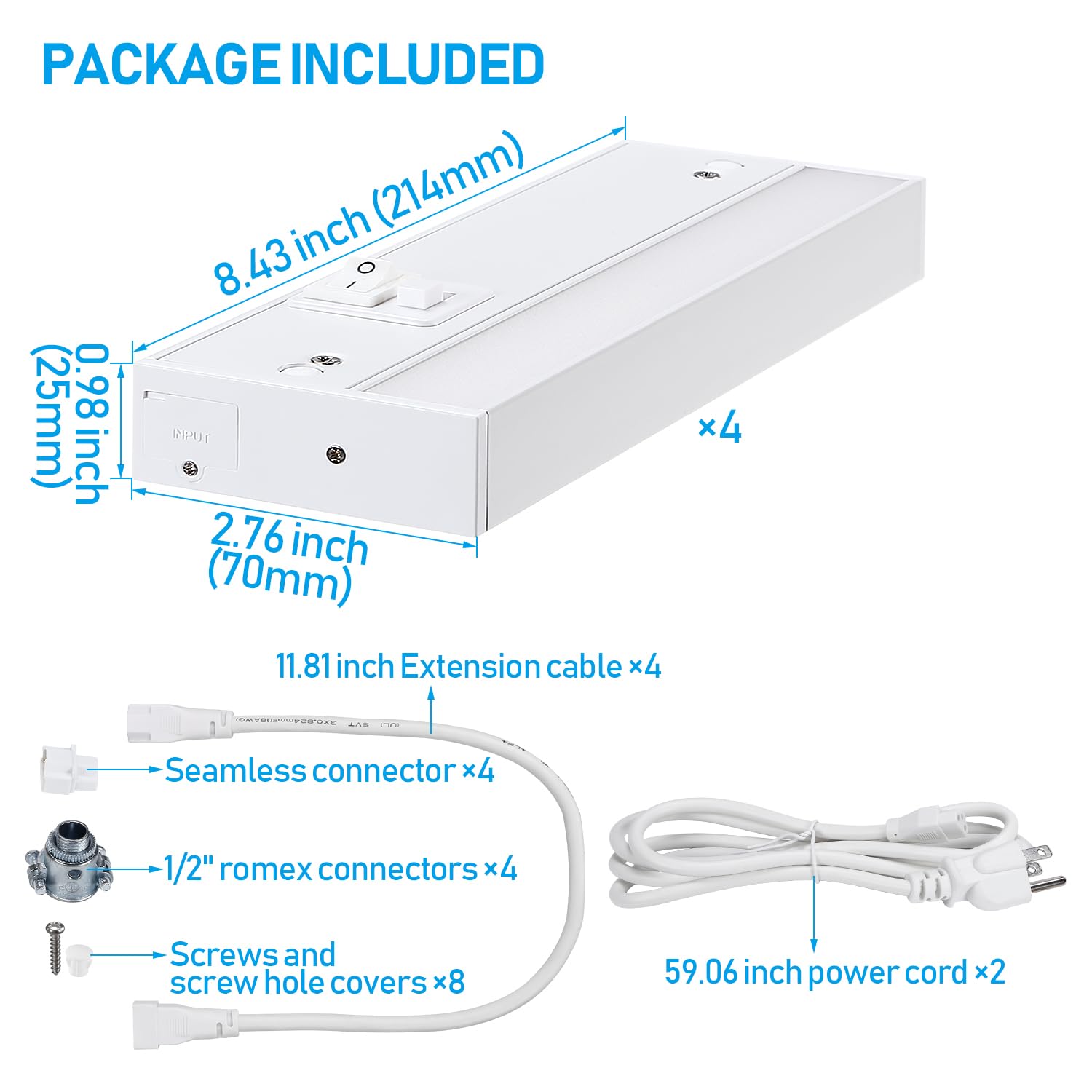 Torchstar Led Under Cabinet Lighting 3Cct, 8 Inch 6W 400Lm, Hardwired & Plug-In, 3 Color Selectable Cri90 120V Etl Listed Dimmab