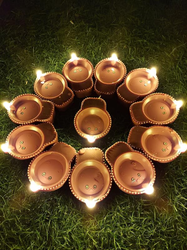 Pins n Rose Lighting Sense Water Sensor Eco-Friendly Led Diyas Candle E-Diya, Warm Orange Ambient Lights, Battery Operated Led C