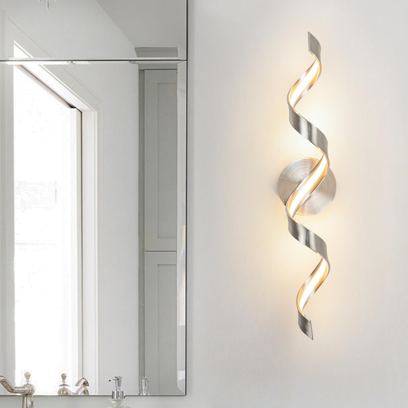 Huoku 24" Dimmable Modern Led Bathroom Vanity Light, Spiral Design, Brushed Nickel, 3000K
