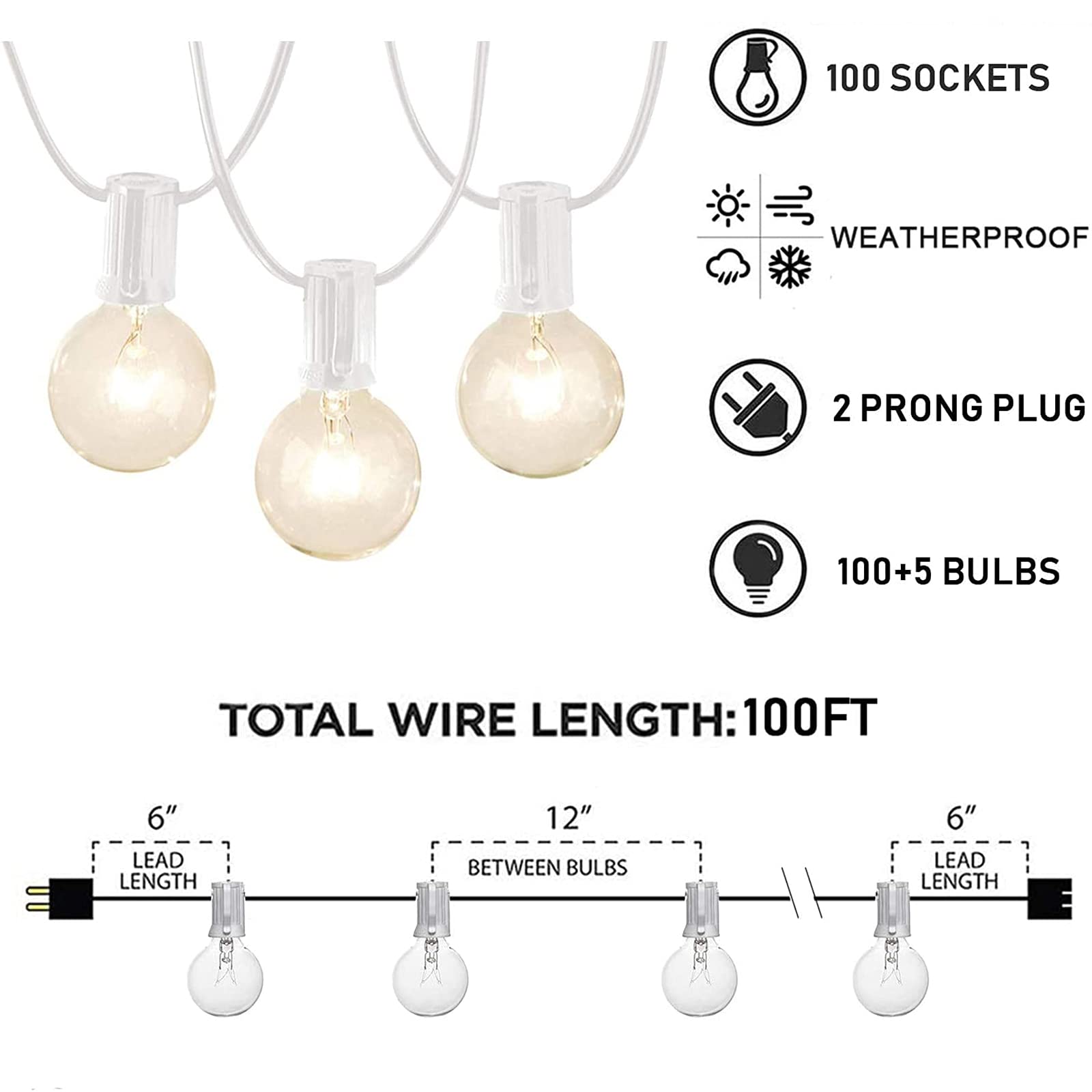 Afirst 100Ft Globe String Lights - 105 Waterproof Edison Bulbs For Outdoor Patio & Wedding