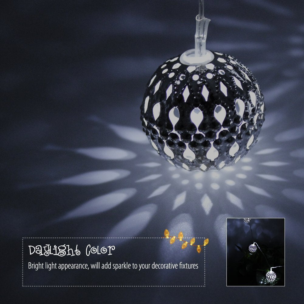 TORCHSTAR 10ft LED Christmas String Lights - Battery Operated, 20 Hollow Balls, White, 2 Work Modes, Holiday Decorative Lighting