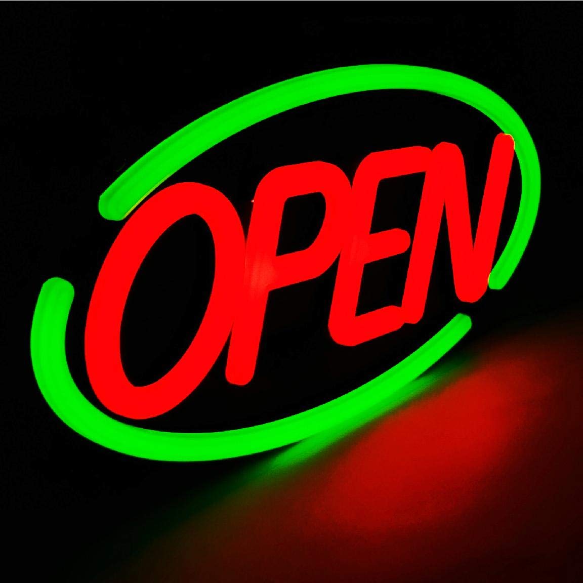 MaxLit- Oval Shaped LED Tube Neon Open Sign -Large Size -24 X 12 (Green/Red)