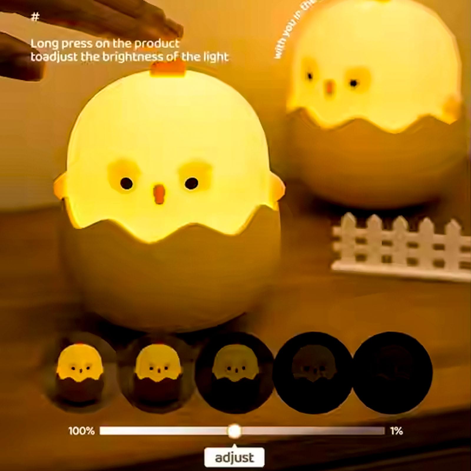 HPYDIY Easter Chick Egg Night Light - Dimmable 7-Color LED Nursery Lamp for Babies, Soft Silicone Touch Eggshell Decor for Easte