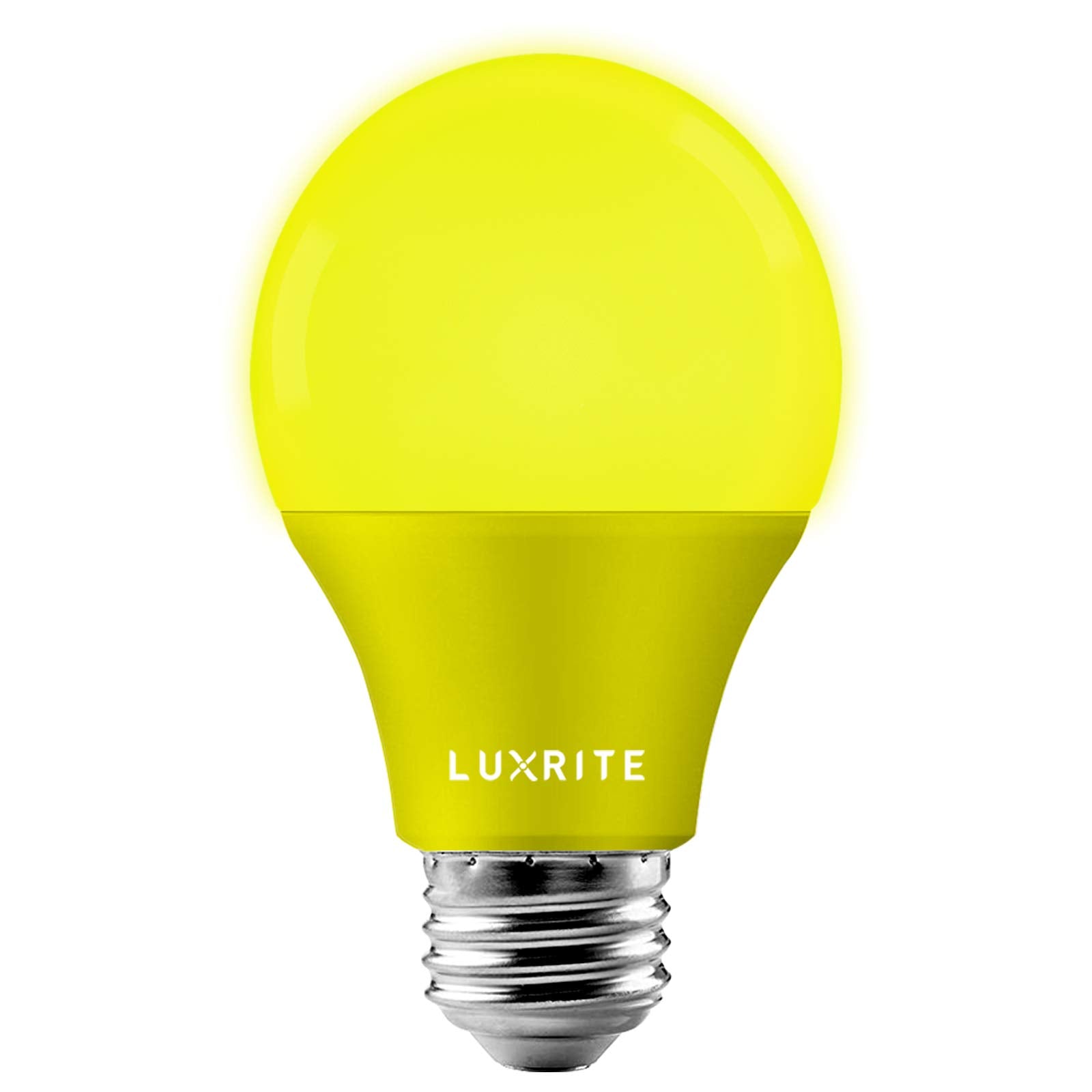 LUXRITE A19 Yellow LED Bug Light Bulbs, 60W Equivalent, Non-Dimmable, E26 Base, 1 Count