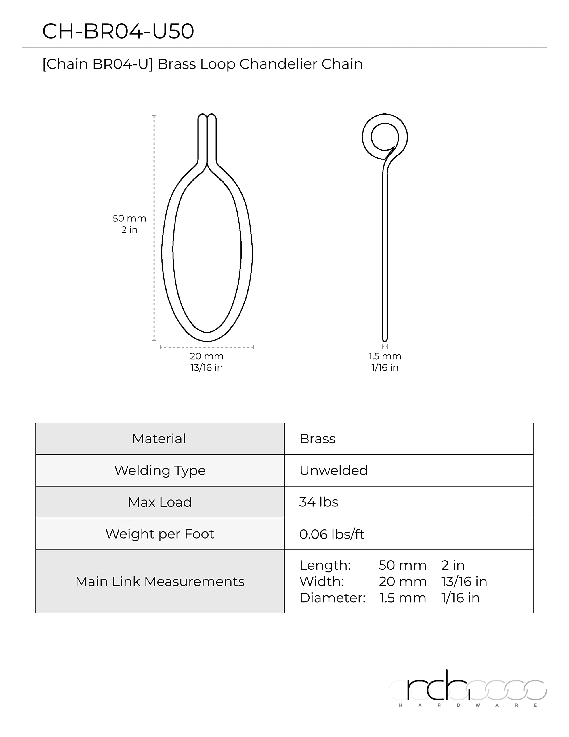 RCH Hardware Decorative Brass Chain for Hanging Lighting, 3 ft, Oil Bronzed Black, Model CH-04-OBB-3