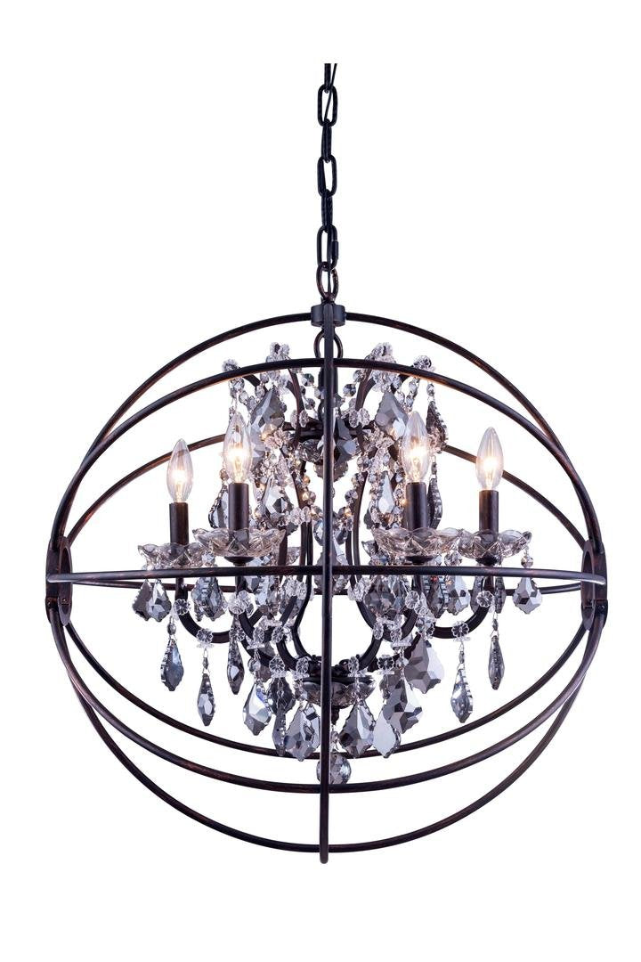 Elegant Lighting Geneva Collection 1130D25DB-SS/RC 6-Light Pendant Lamp with Royal Cut Silver Shade Crystals, Dark Bronze Finish