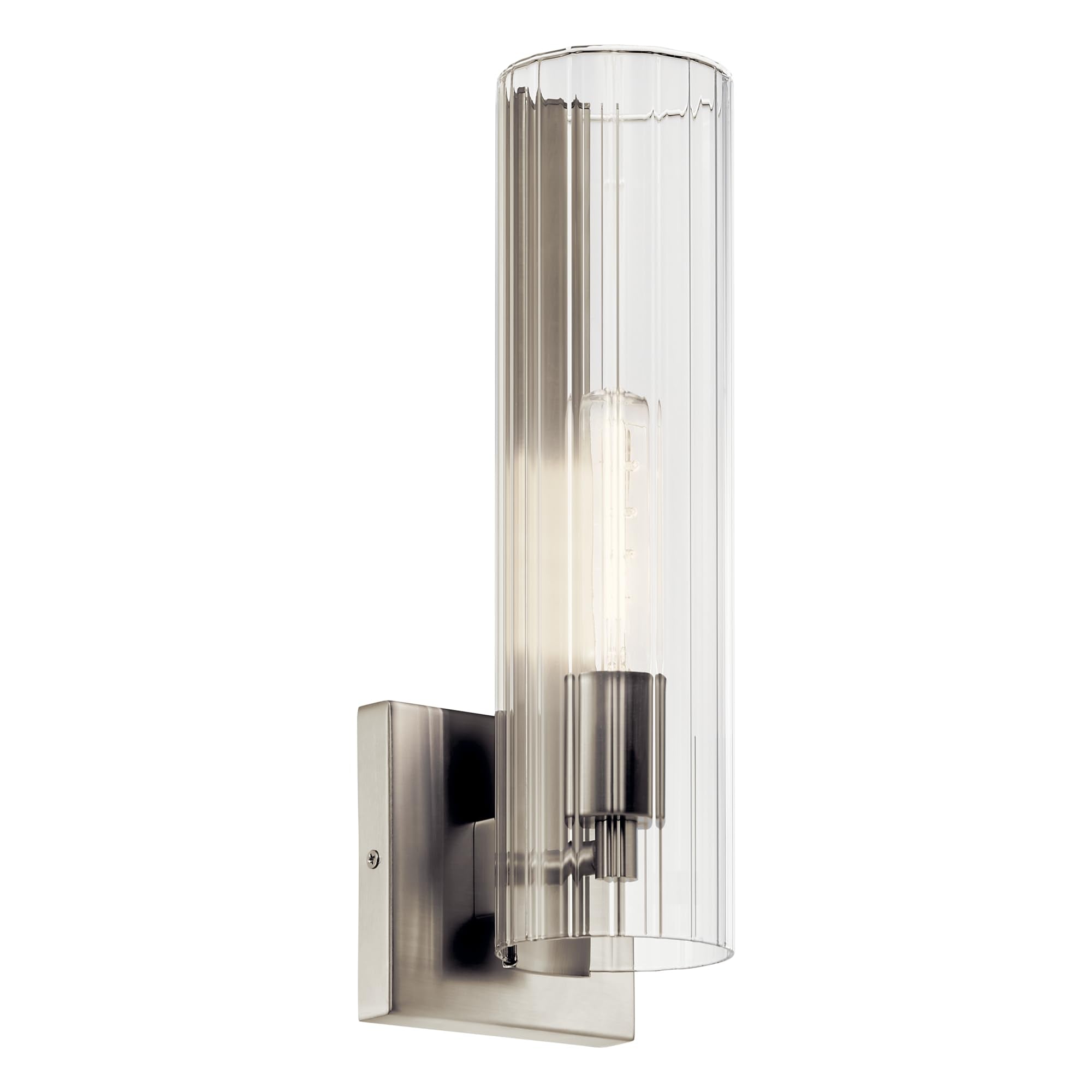 KICHLER Jemsa 1 Light Wall Sconce, Modern Light with Clear Fluted Glass in Brushed Nickel for Bathroom, Powder Room, Sides of Fi