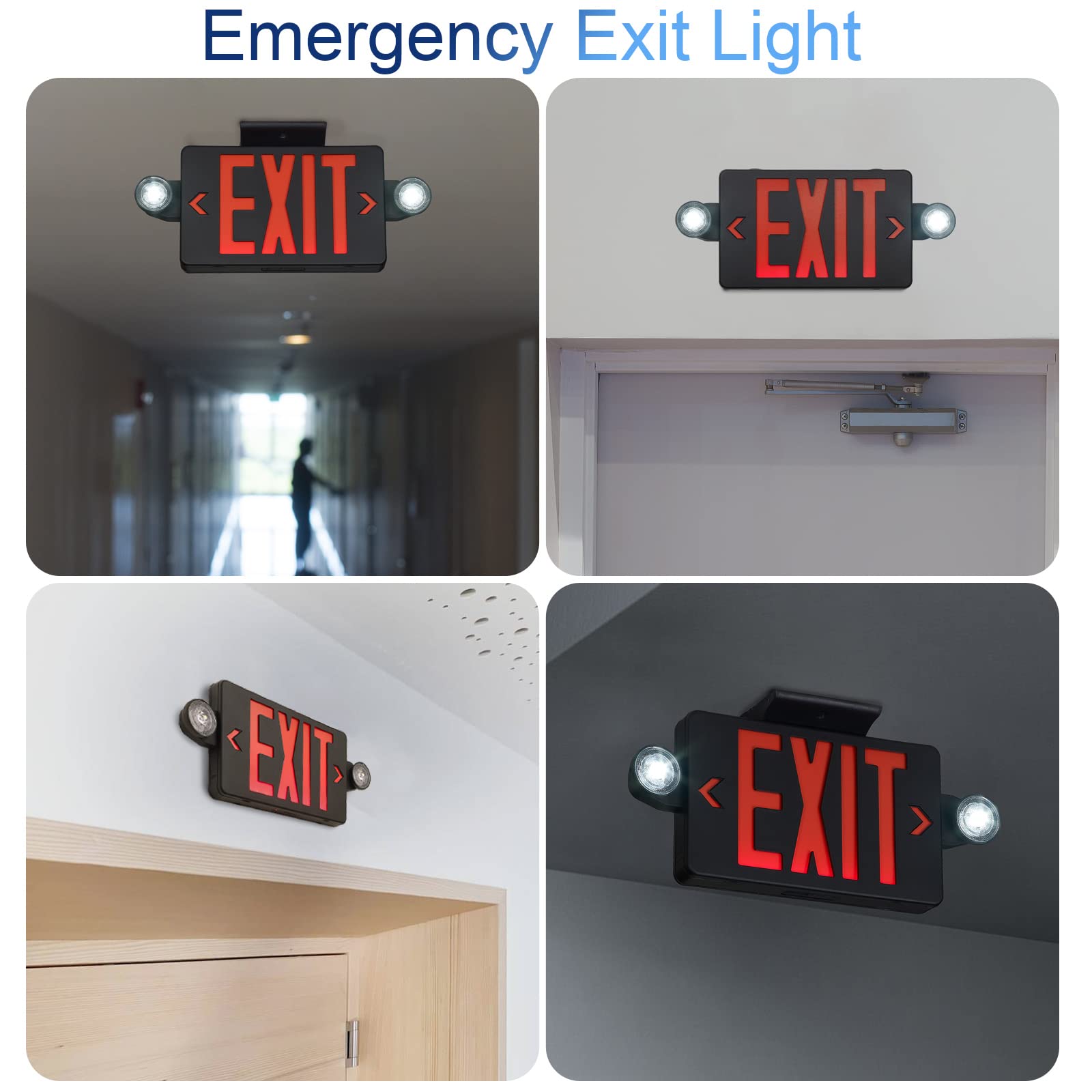Gzruiyang Black Housing Exit Sign With Emergency Lights Red, Led Emergency Exit Light With Battery Backup, Ul 924 Certified, Ac