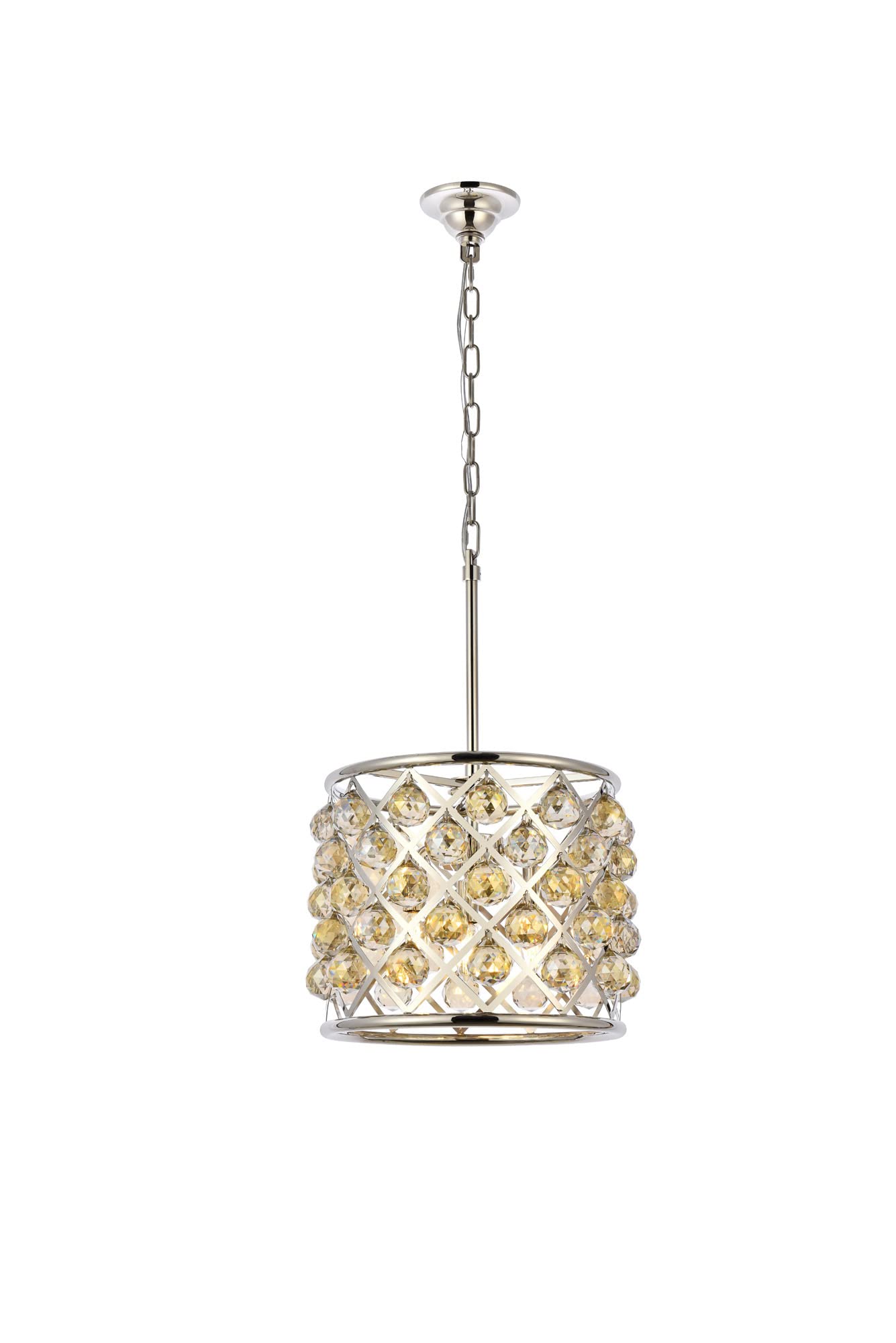 Elegant Lighting 4-Light Pendant Lamp, Polished Nickel, Royal Cut Golden Teak Crystals, 14inL x 14inW x 13inH, Model 1206D14PN-GT