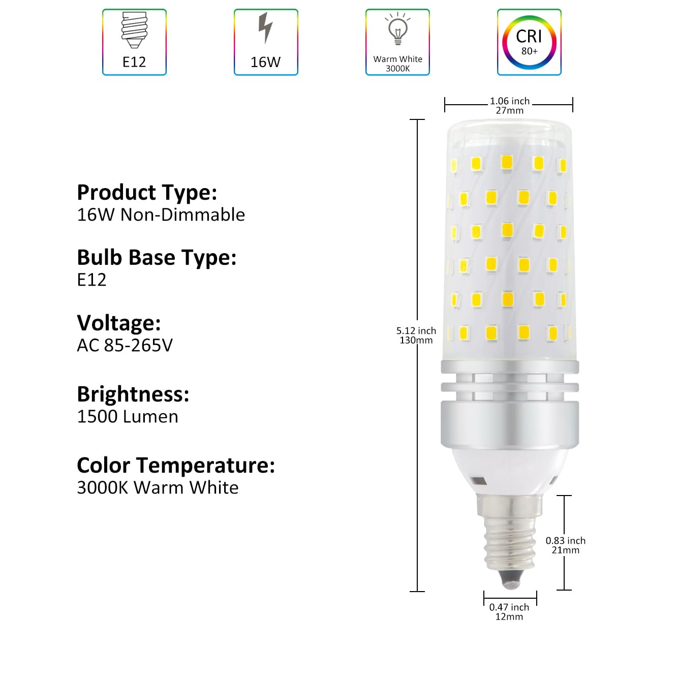 stvono E12 LED Bulb, 16W Candelabra LED Light Bulbs 100 Watt Equivalent, Warm White 3000K, Ceiling Fan Light Bulbs,1500lm,Non-Di