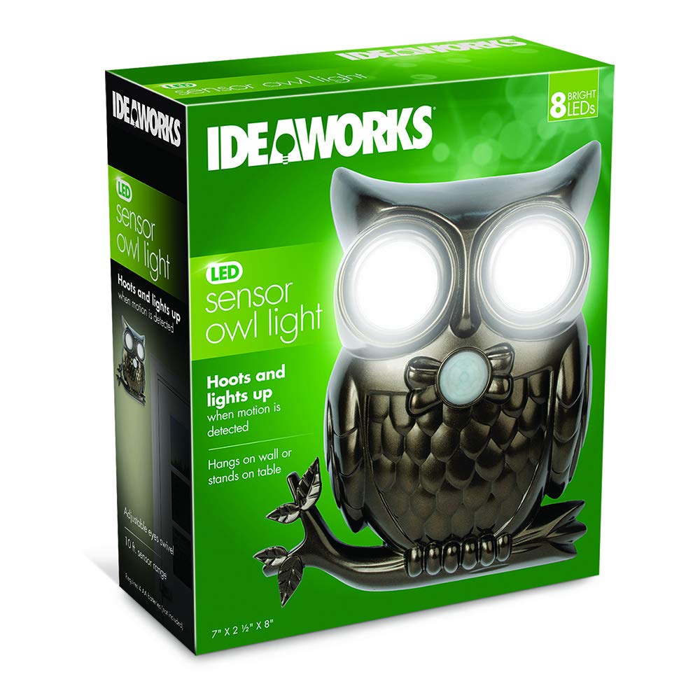 IdeaWorks LED Motion Sensor Hooting Owl Light, Black, Model JB7682, Decorative Plastic Nightlight