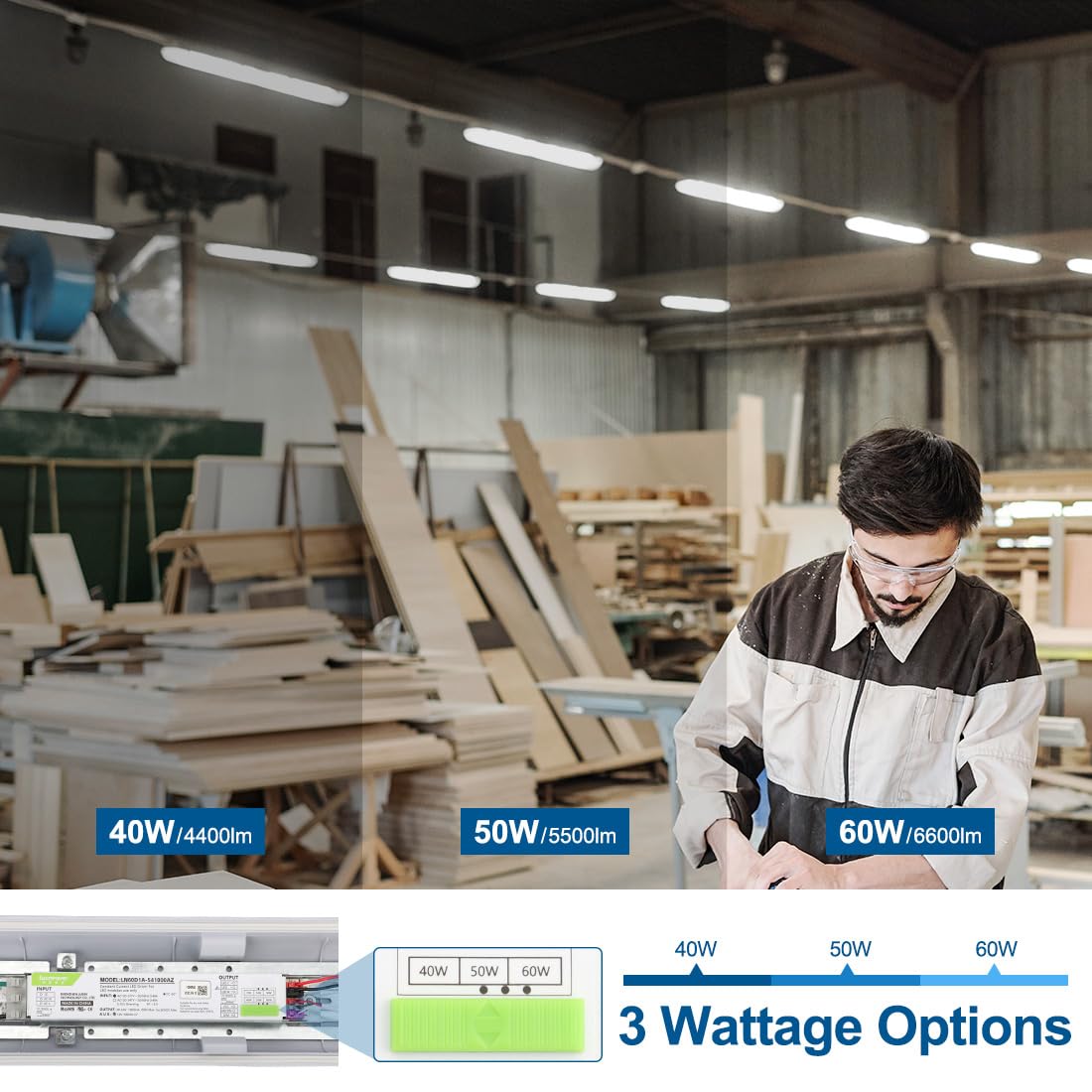 Dakason 4Ft Vapor Tight Led Light With Motion Sensor, Ip65 Vapor Proof Light Fixture 60/50/40W Adjustable, Waterproof Outdoor Sh