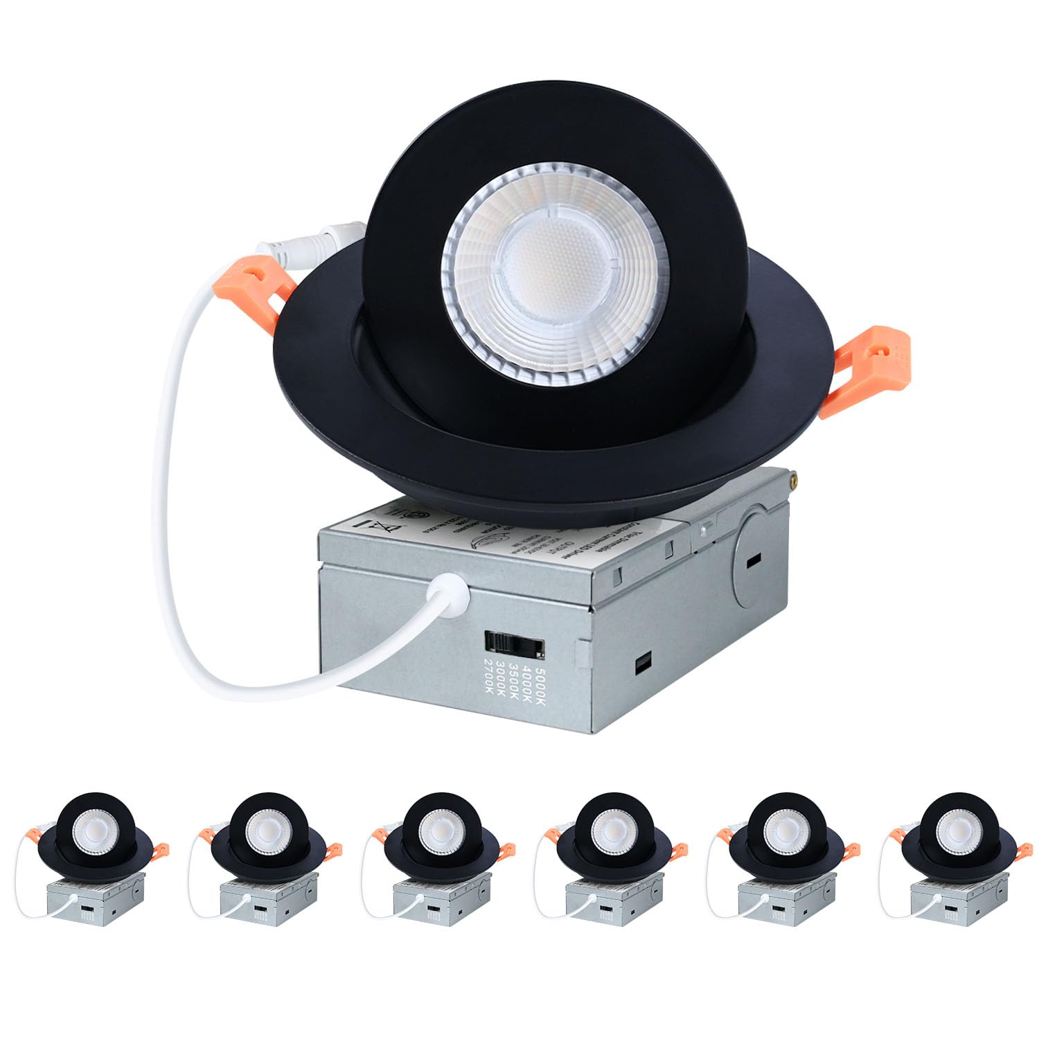 Zyc Gimbal Led Recessed Lighting - 4 Inch 5Cct 9W 360 Rotation Adjustable Eyeball Light Led Swivel Spotlight Directional Sloped Ceiling Light Dimmable Canless Wafer Downlight Pack Of 6 Black.