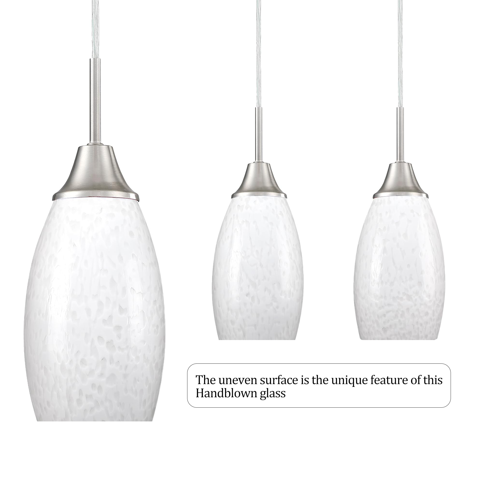 Viinew Mini Glass Pendant Lights 1-Pack Kitchen Island Handblown Milky White Art Glass Lamp Shade With Adjustable Cord Hanging P