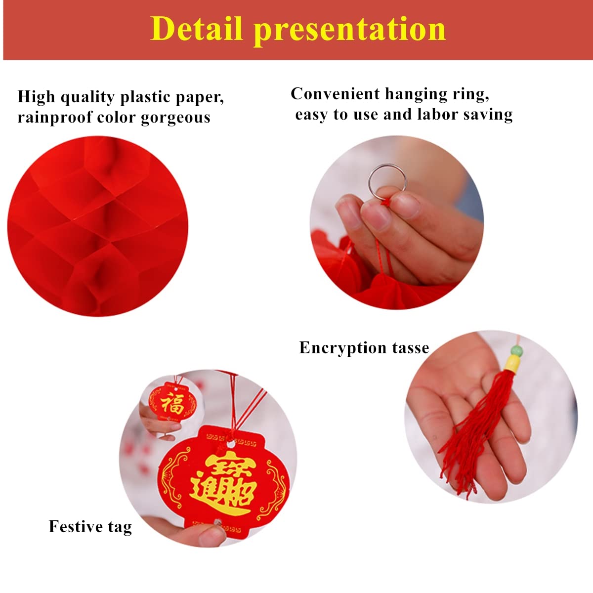 Kymy 20Pcs Chinese Red Paper Lanterns,Red Hanging Round Decorative Chinese Paper Lanterns For Chinese Lunar Dragon New Year,Spri