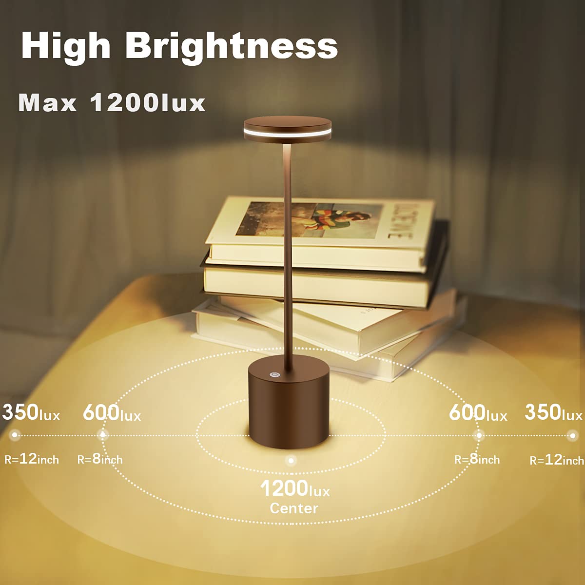 bravzurg Rechargeable Table Lamp, Dimmable LED, 5000mAh, Metal, Wirele ...