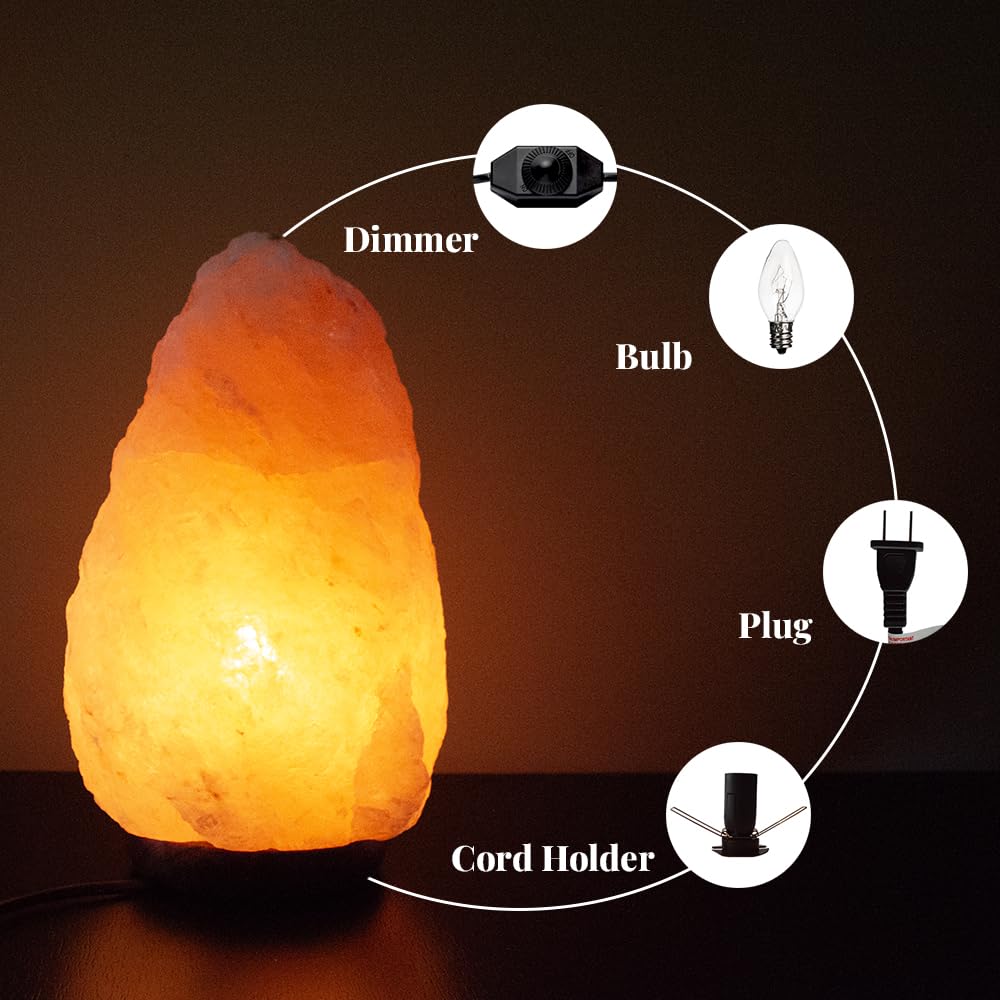 Pohs 10-12 Inches Tall- Extra Large,11-15 Lbs, 100% Authentic Natural Himalayan Pink Salt Lamp, Hand Crafted Wooden Base, Bulb Replacement Included