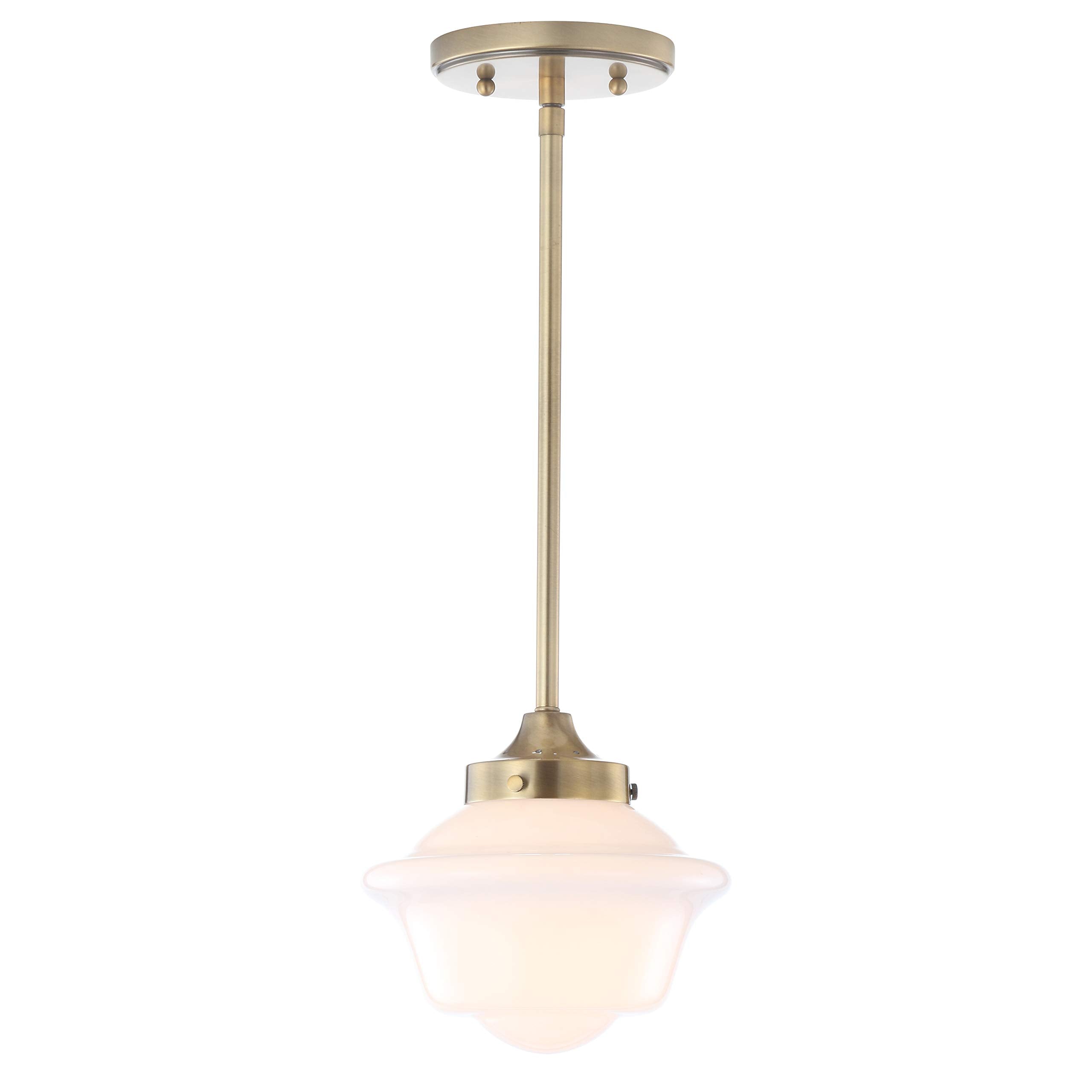 JONATHAN Y JYL3517A Kurtz 9.5&quot; Adjustable Drop Metal/Glass LED Pendant Contemporary Transitional Dimmable Dining Room Living Room Kitchen Foyer Bedroom Hallway, Brass Gold/White