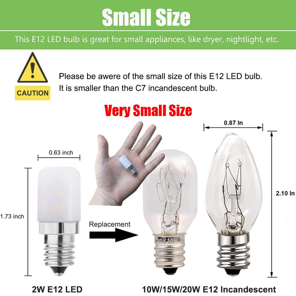Makergroup E12 Led Light Bulbs For Dryer Refrigerator Water Dispenser Night Light Bulb C7 Candelabra Base Bulbs 120V 2W Cool Whi