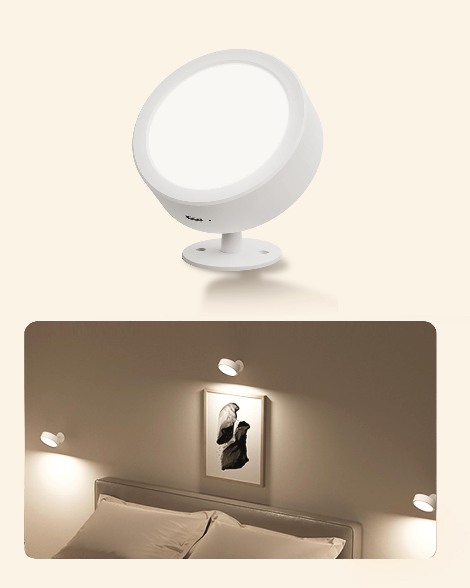 EZVALO LED Wall Mounted Light, 3 Color Temps, Remote Control, 5500mAh, Dimmable, 360? Rotation, White, Model EZL2404A, 