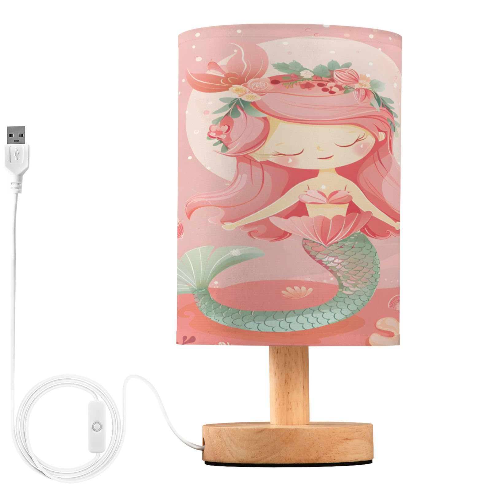 Alaza Mermaid Coral Reef Decor Bedside Table Lamp With Usb Port For Bedroom Nightstand Office Desk Led Bulb Included