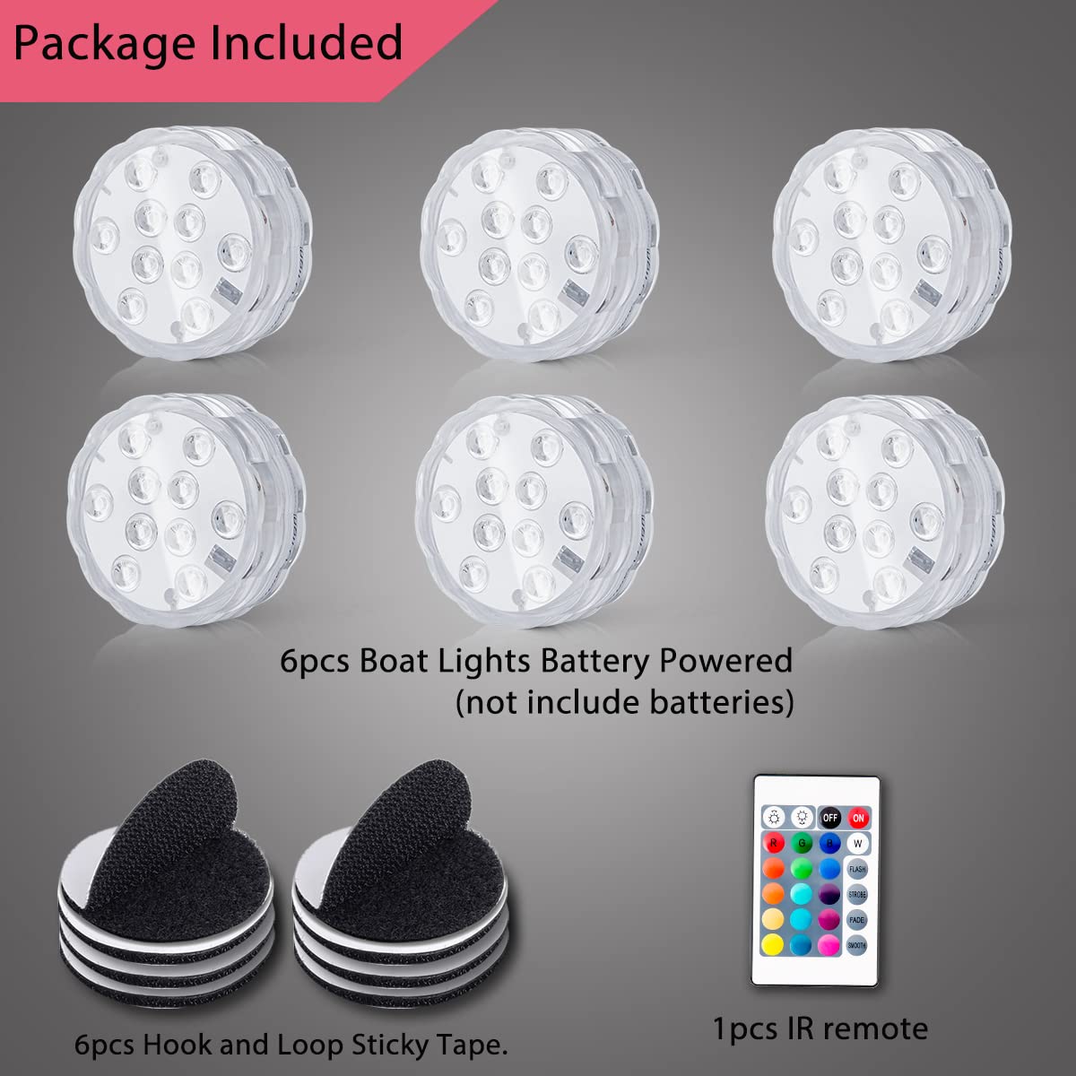 Shangyuan Wireless Boat Lights, RGB Multi-Color LED Interior Lighting, 6PCS, Battery Powered, Remote Control, Perfect for Kayaks and Sailboats