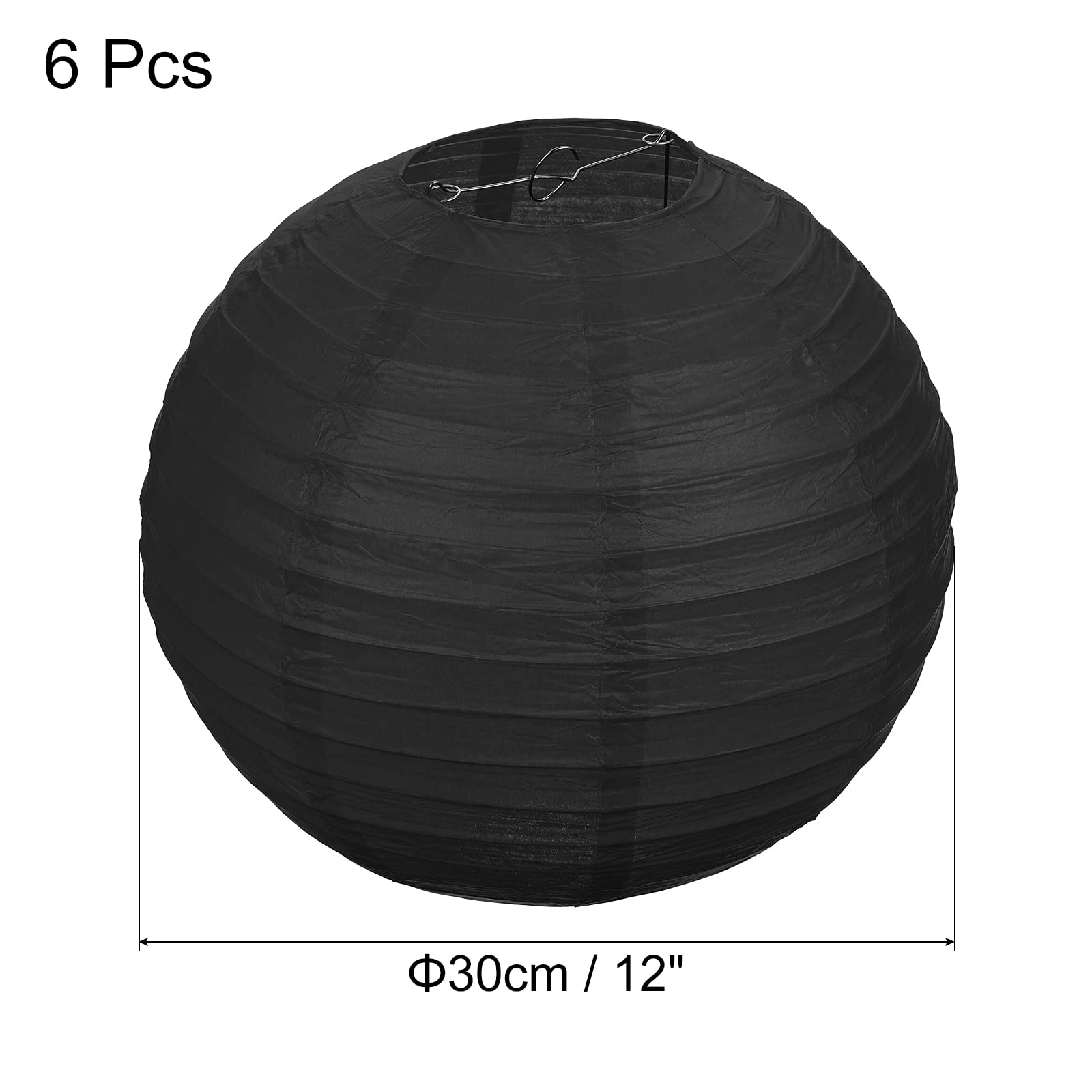 Patikil 12 Inch Paper Lanterns, 6 Pack Round Folding Hanging Lamp Shade For Wedding Home Party Festival Celebration, Black