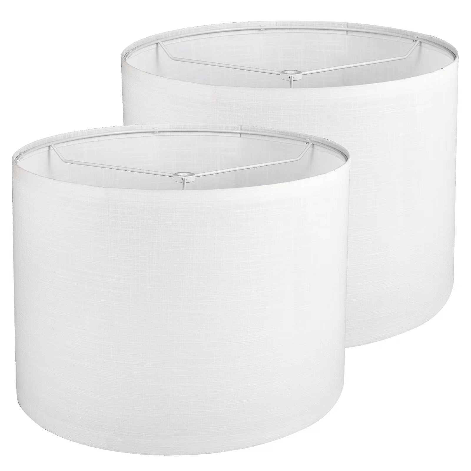Drum Lamp Shades Set Of 2, White Line Lamp Shades For Table Lamps Floor Lamp, 13" Top X 13" Bottom X 10" High Large Fabric Lamp Shades, Easy Assembly Replacement Lampshades