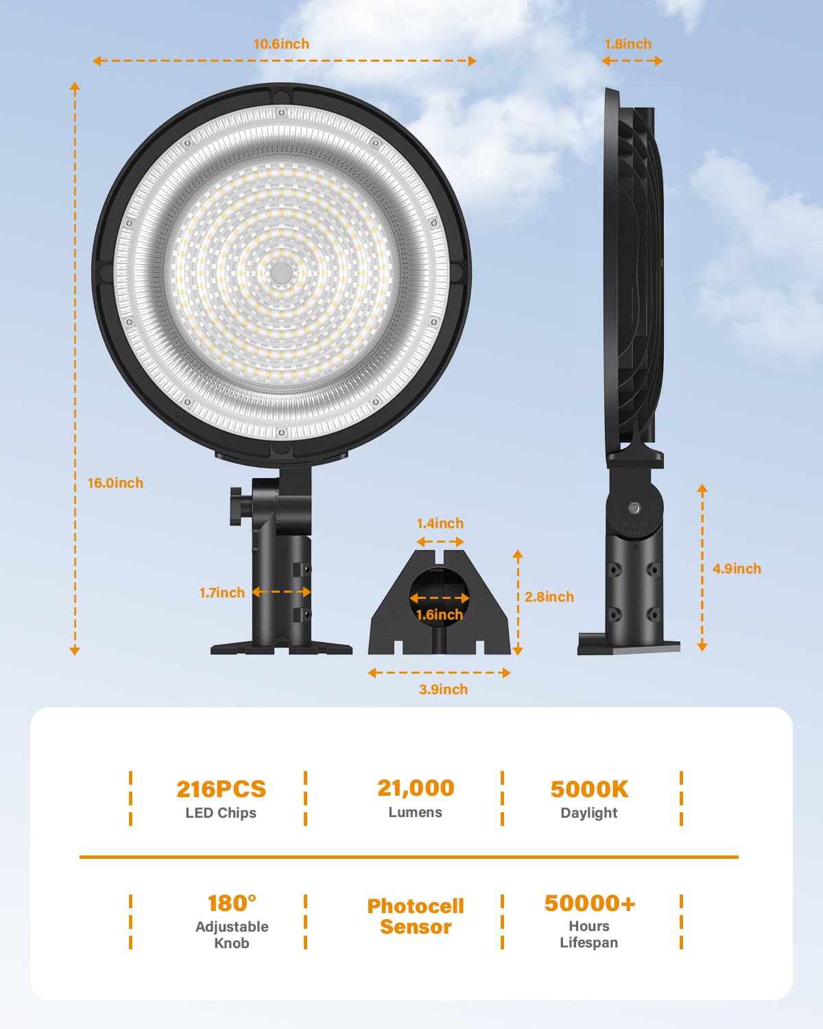 150W Led Flood Dusk To Dawn Outdoor Lighting, 21000Lm, 5000K, 110-277V Commercial Wall Mounted Street Yard Security Area Light F