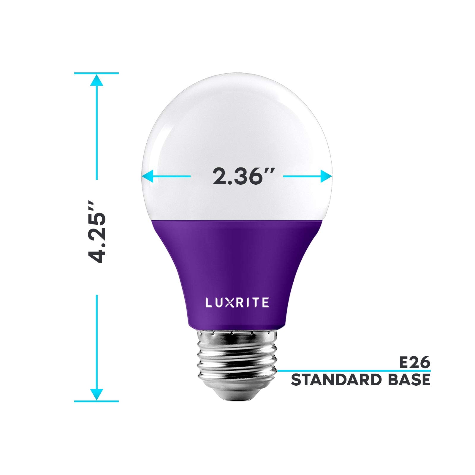 LUXRITE A19 LED Purple Light Bulbs, 60W Equivalent, Non-Dimmable, E26 Base, 3 Count, Indoor/Outdoor Lighting