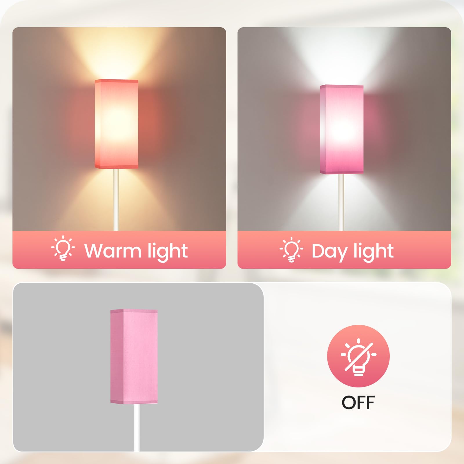 GOEBLESON 64.6" Modern Floor Lamp, Pink & White Linen Shade, Pole Lamp with Foot Switch, Model WP07LD05, ETL Listed for Living Room & Bedroom
