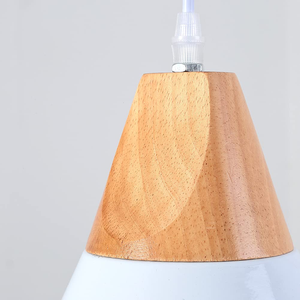 Mxsaoud White Pendant Lights For Kitchen Island,Adjustable Wood Hanging Light Fixture,Industrial Pendant Lighting For Dining Roo