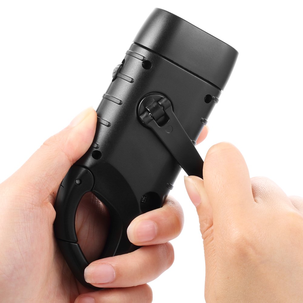 Simpeak Hand Crank Solar Powered Flashlight, Emergency LED Torch, 2PCS, Black, Model DT-309A, ABS Material