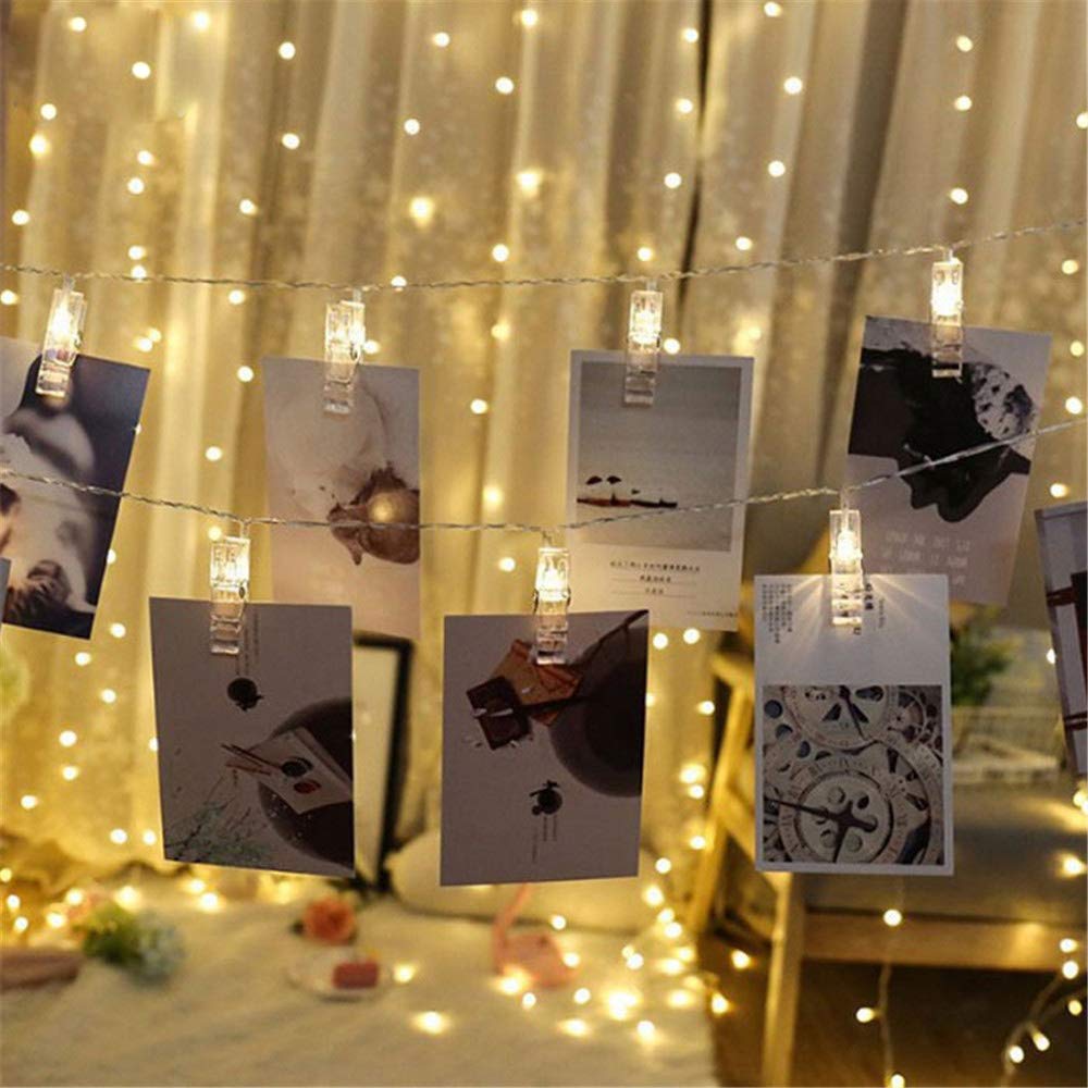 Dopheuor LED Fairy Clip String Lights, Yellow, Battery Operated, Model JZD-234, Ideal for Photos, Parties, and Decorations